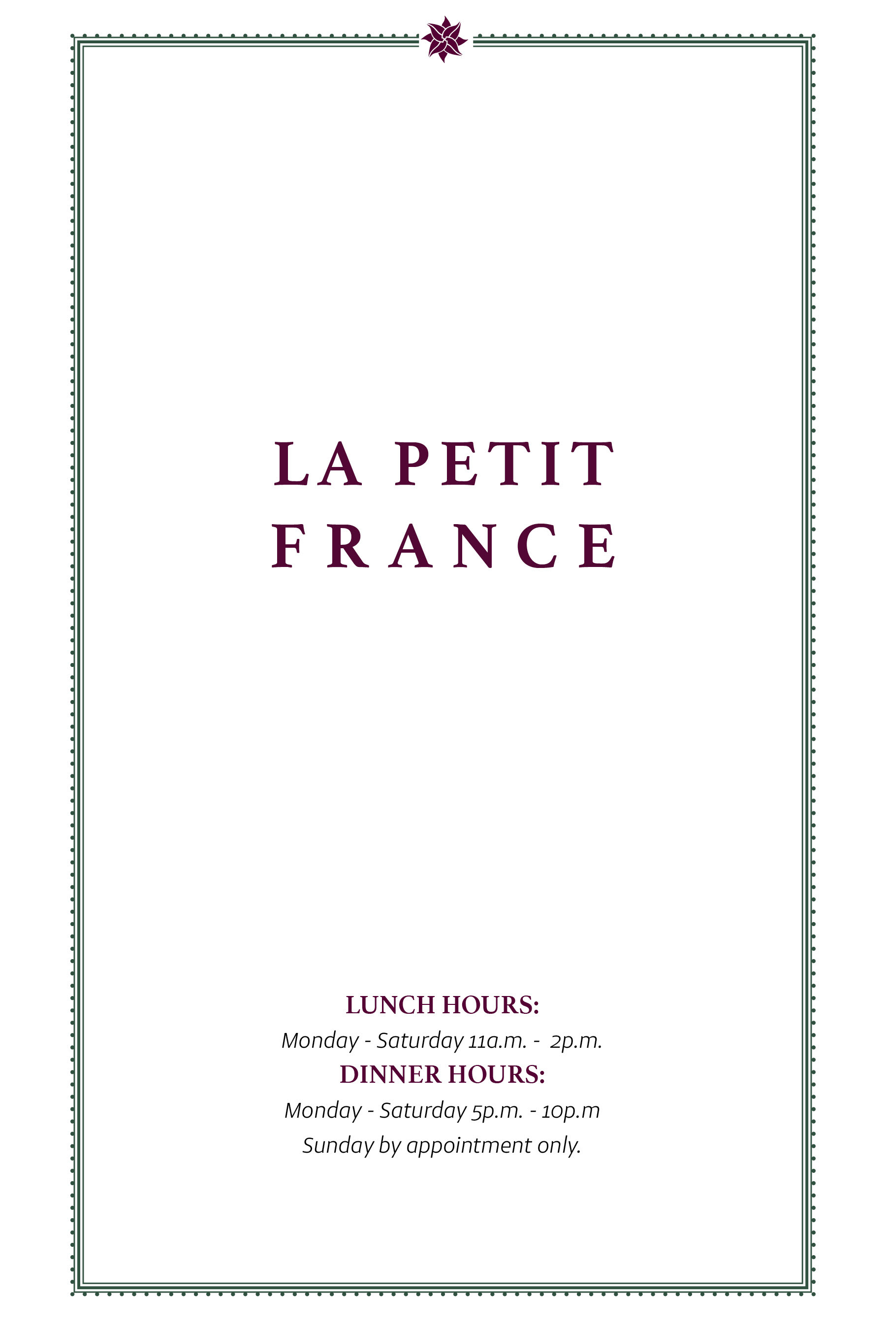 La Petit France Menu Cover 5"x9"