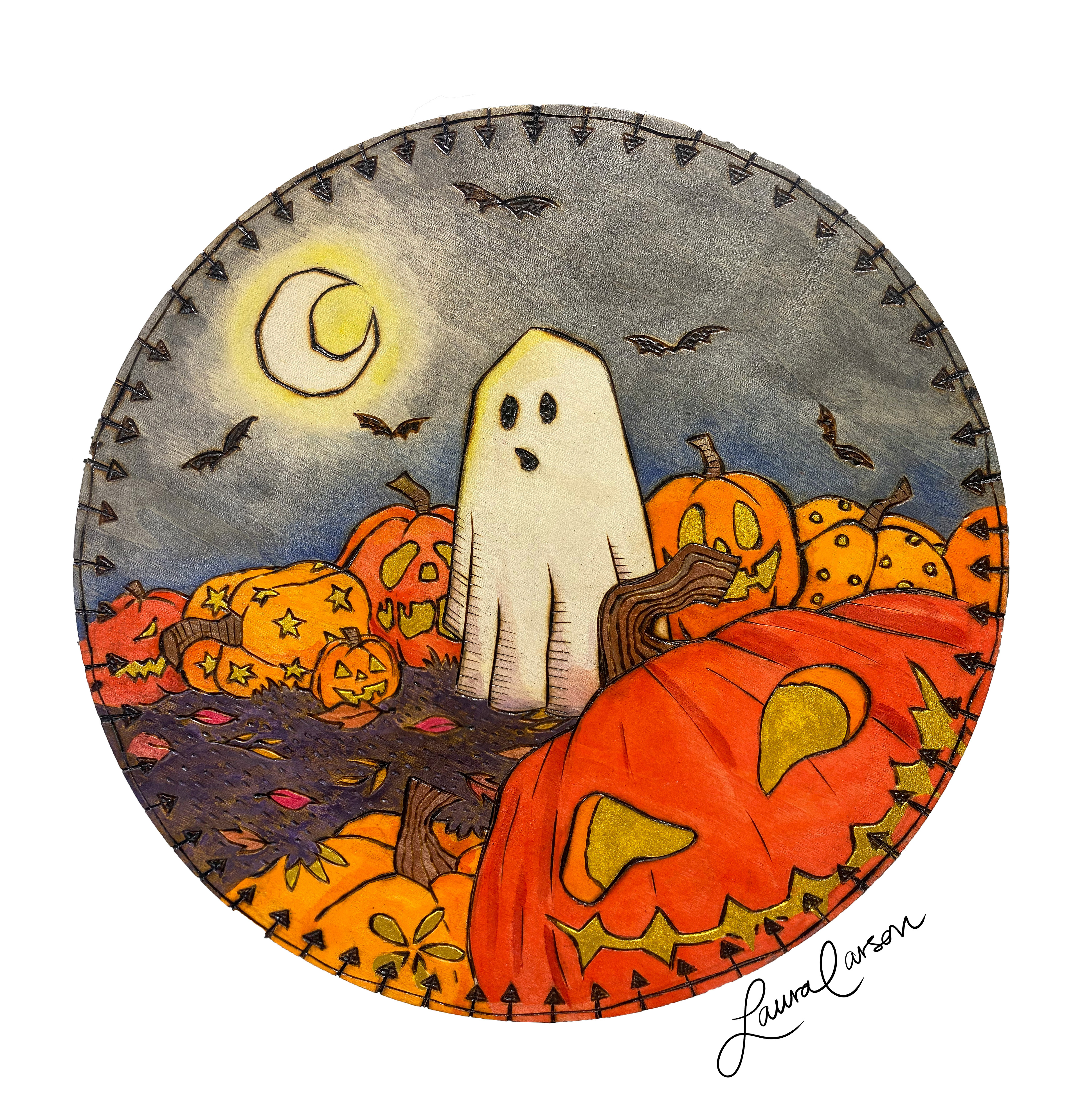 "Pumpkin Patch" - wood burned panel