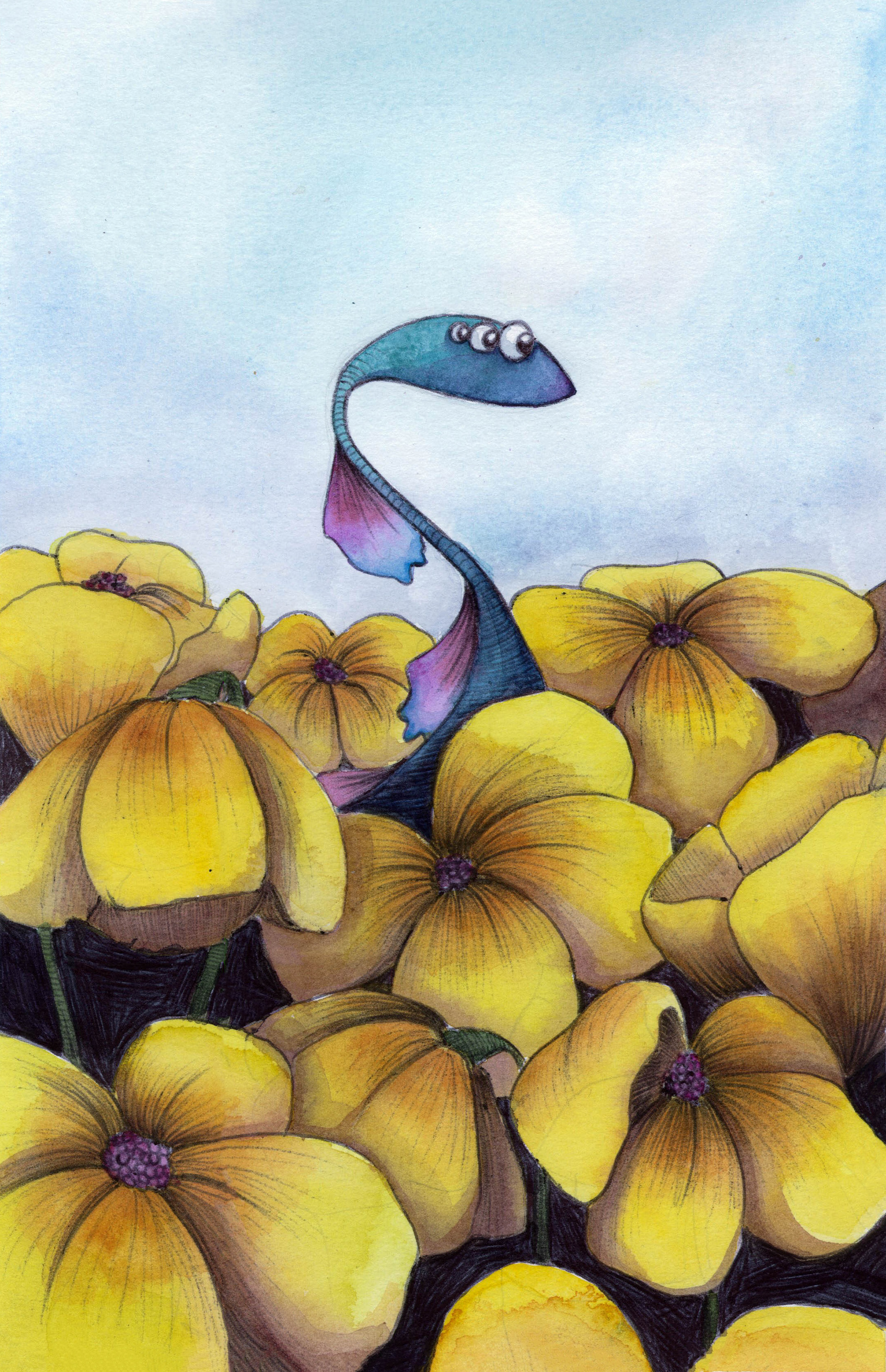 Mobey gets lost in the flowers.