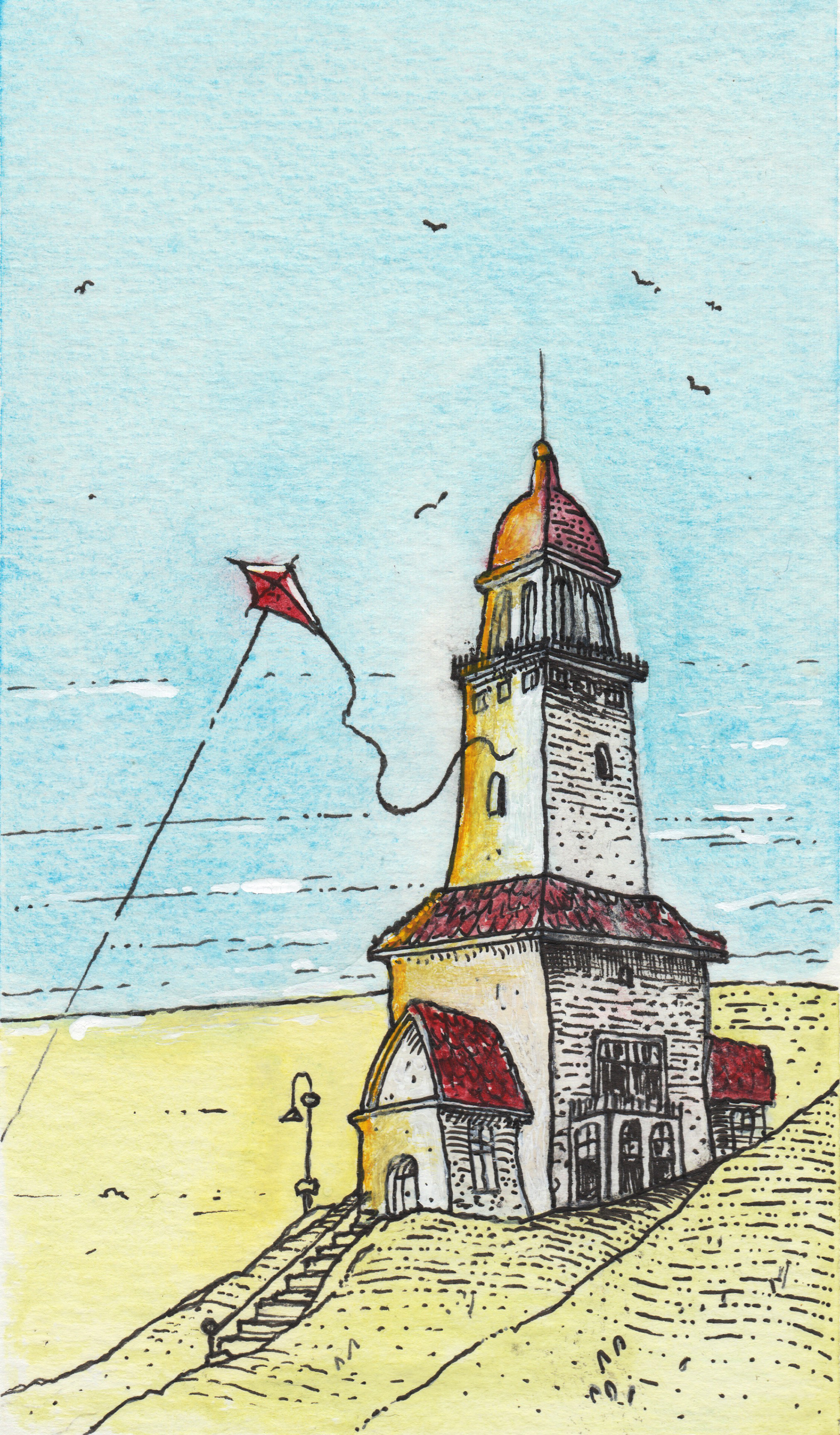 lighthouse with kite | A5 | € 85,00