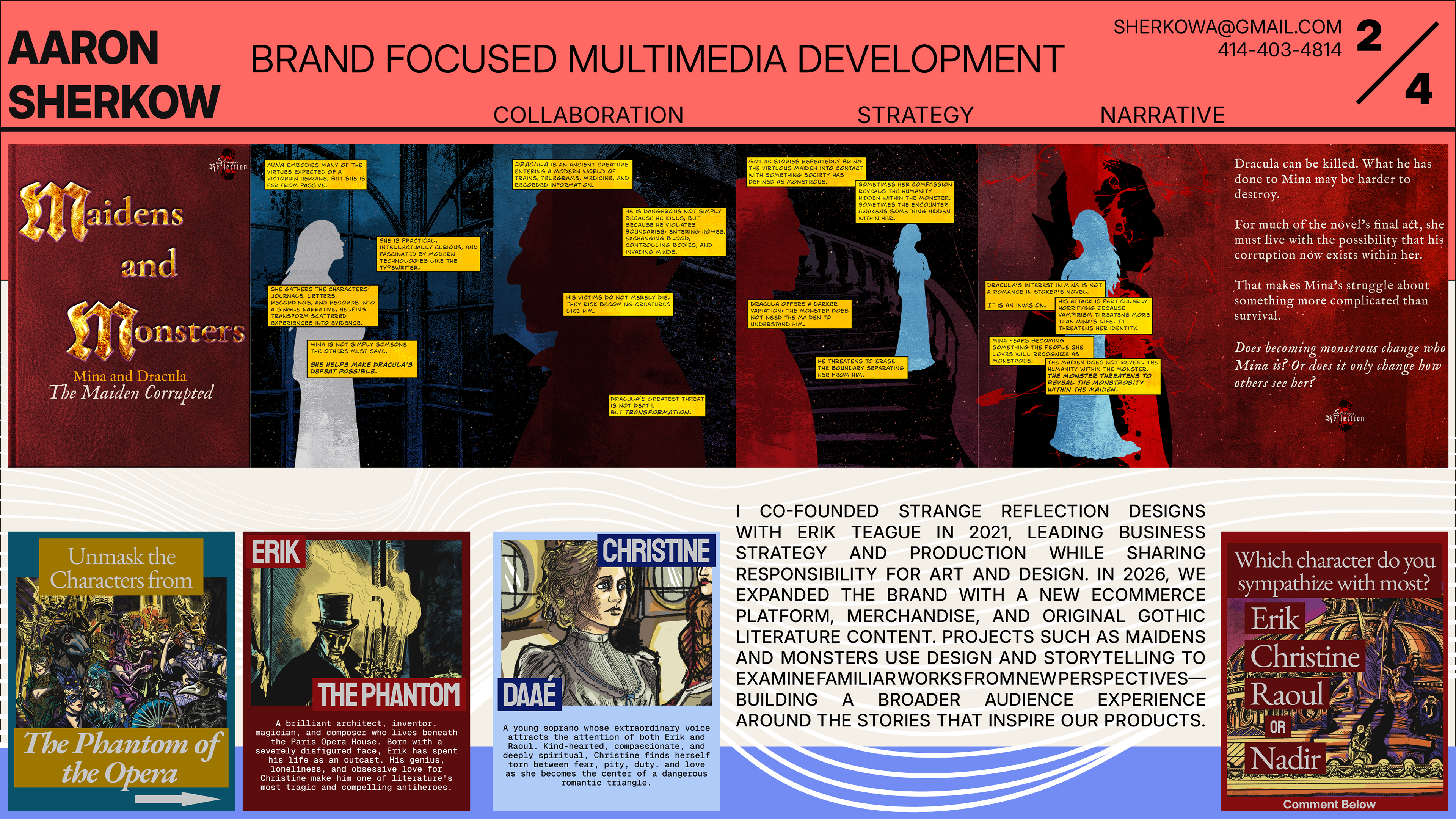 Brand, ecommerce, product, and social content created for Strange Reflection Designs. This work shows how I extend a cohesive visual identity across multiple formats while using design and storytelling to build engagement around a fandom-driven consumer brand.