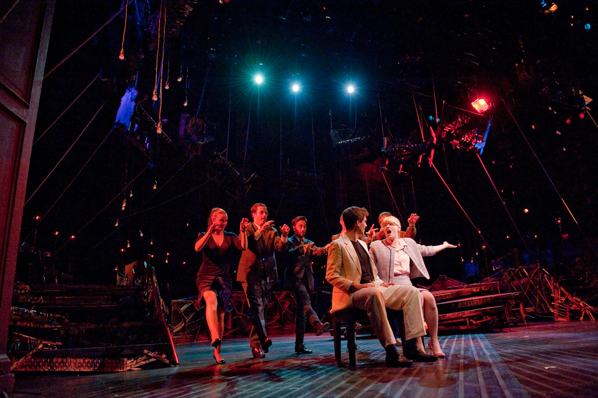 4/27/10  8:03:49 PM   Boston Massachusetts

CFA Theatre students rehearse the musical " Merrily " by Stephen  Sondheim.

Photo by Kalman Zabarsky for Boston University Photography