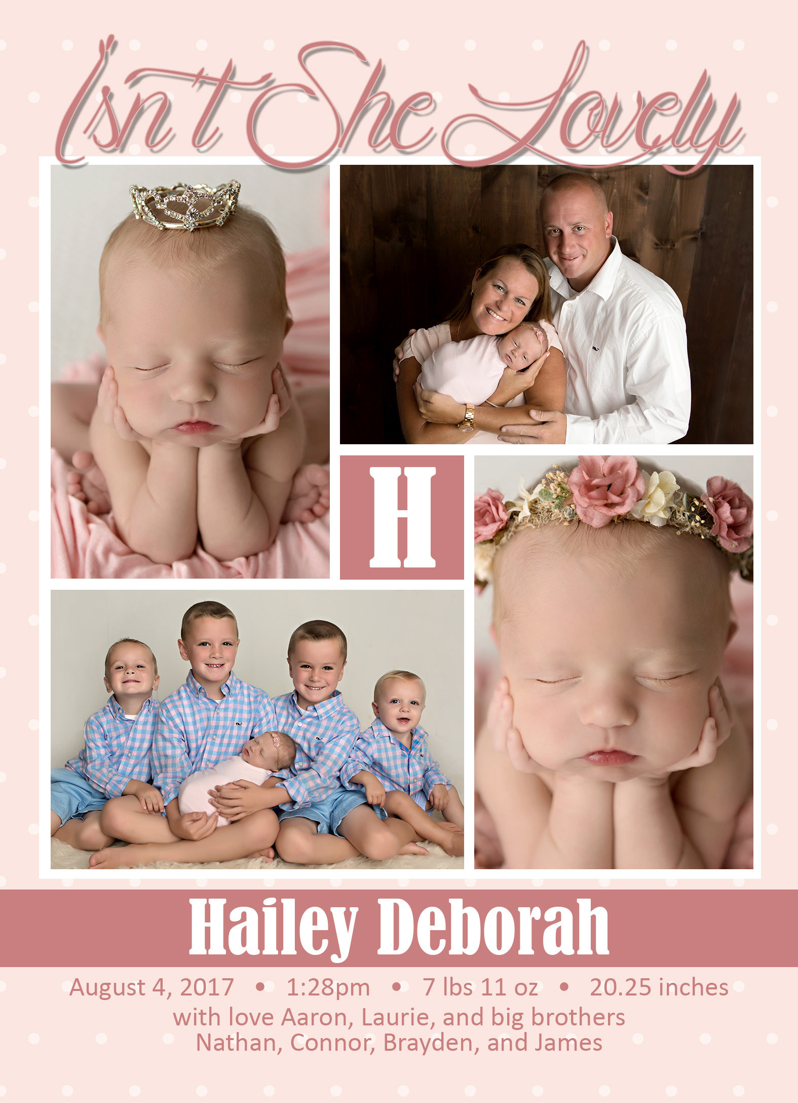 Pink Polkadot Birth Announcement