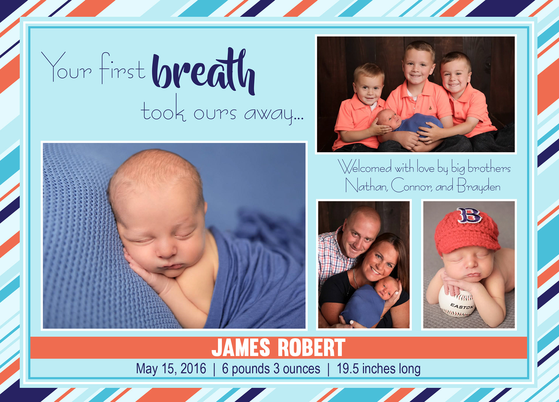 Blue Stripes Birth Announcement