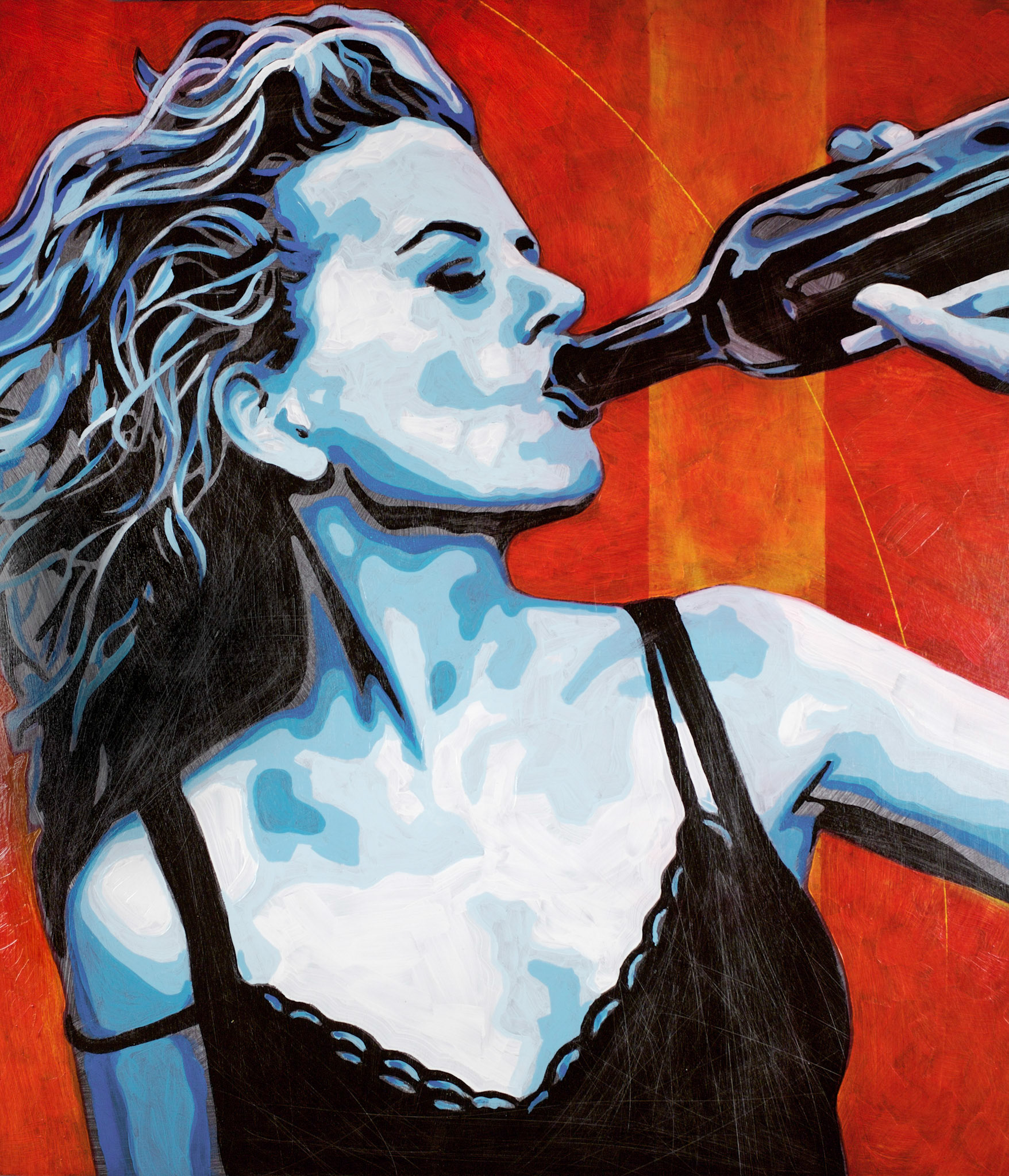 Nicole Kidman with a bottle of wine painted in the style of warhol