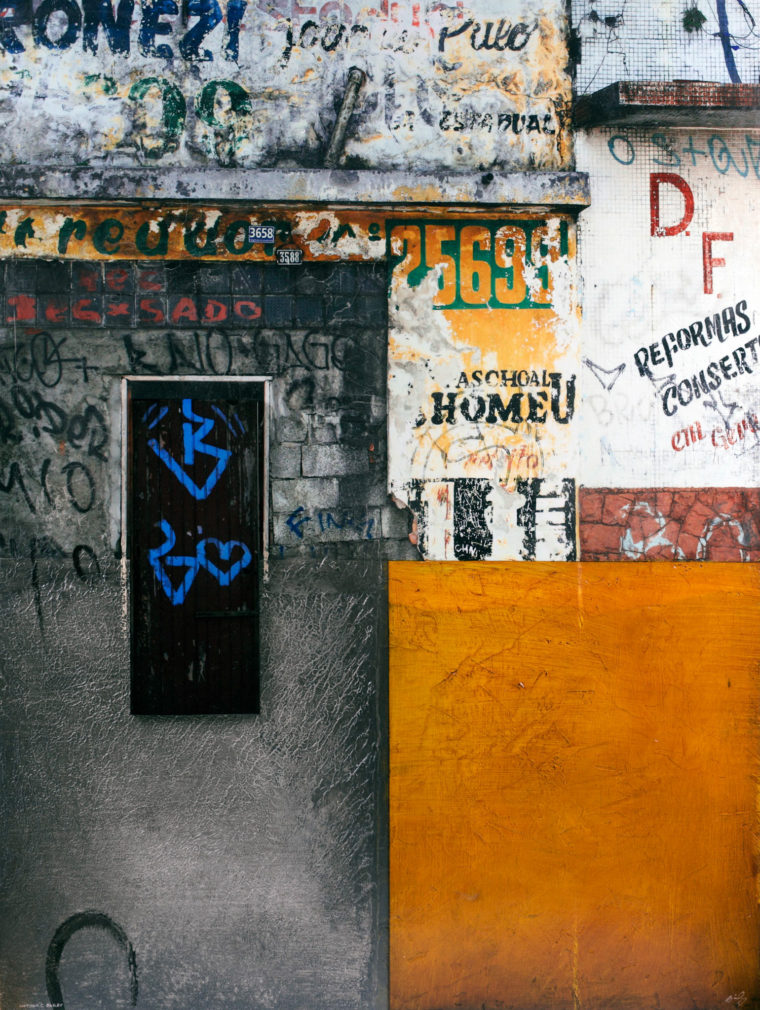 Graffiti walls layered by generations intergrated with bold color feilds to compliment