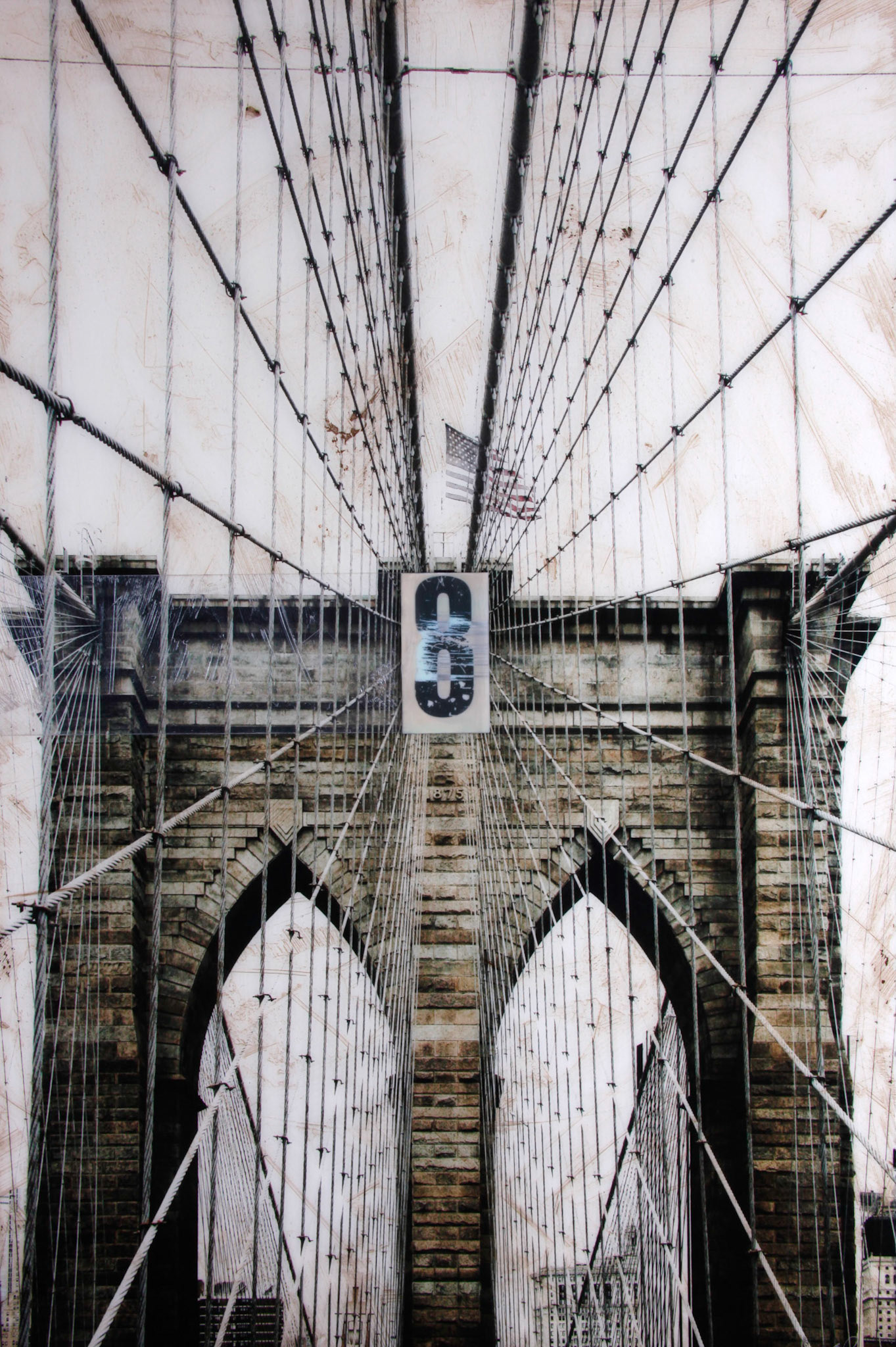 Iconic Brooklyn Bridge in New York abstraction mixed media