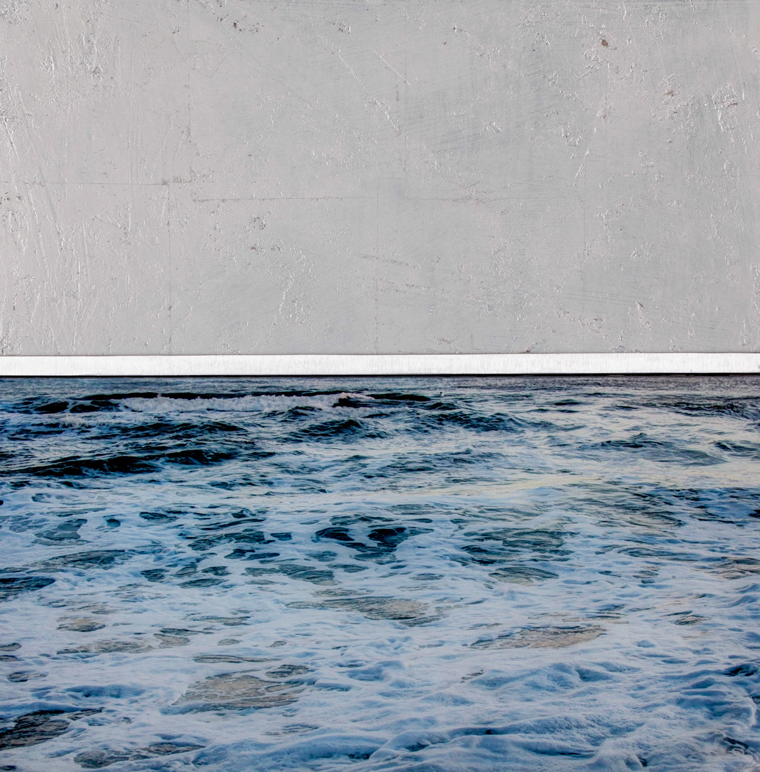 Sme of my Ocean Art... #Churning  Ocean on a cloudy day...Silver leaf with Oil glazes and metal strip on wood