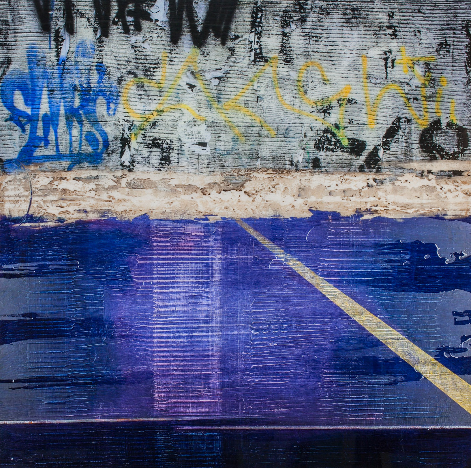 Graffiti walls layered by generations intergrated with bold color feilds to compliment