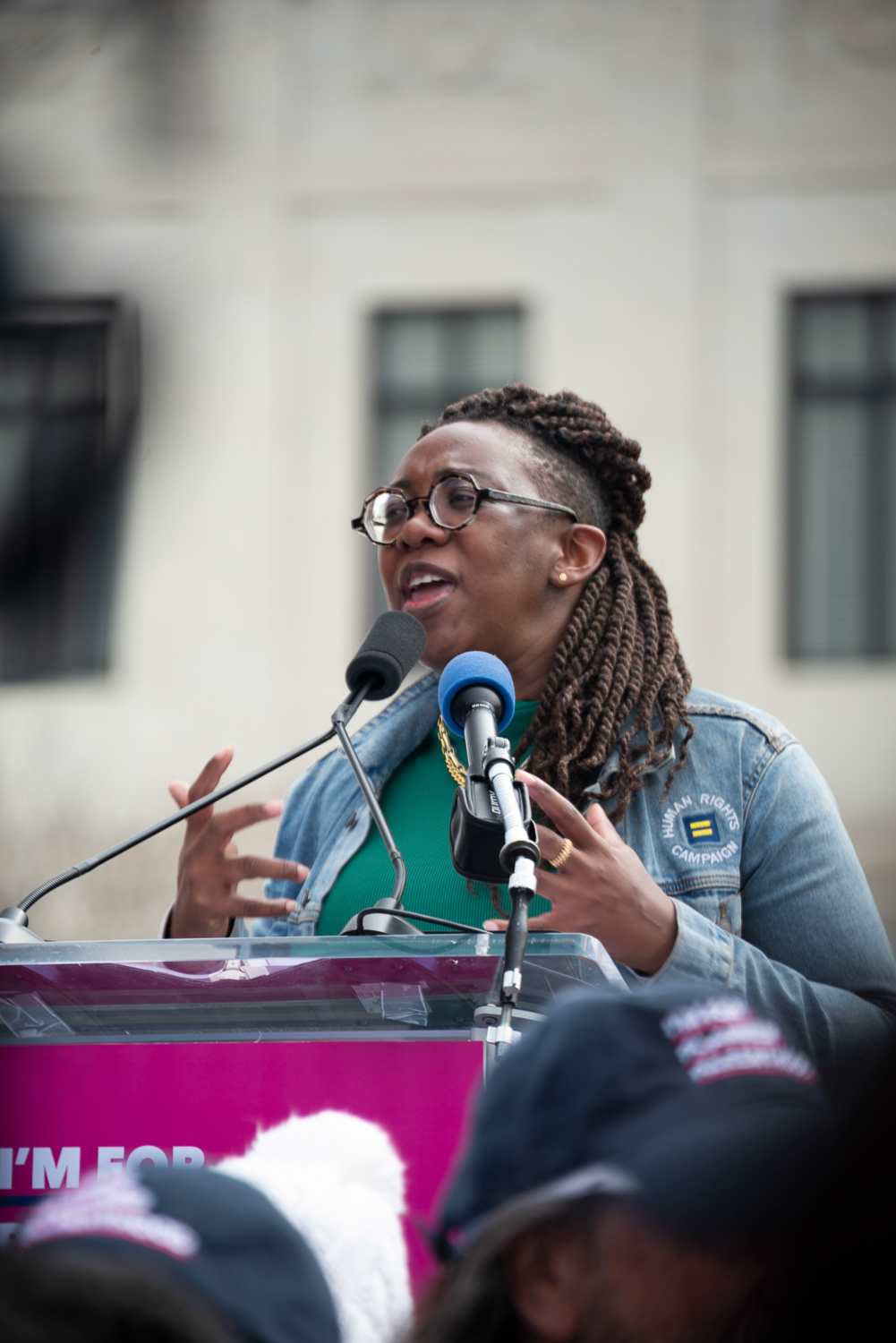 Kelly Robinson, president of the Human Rights Campaign giving a powerful speech at the rally for patient rights while being nine months pregnant.