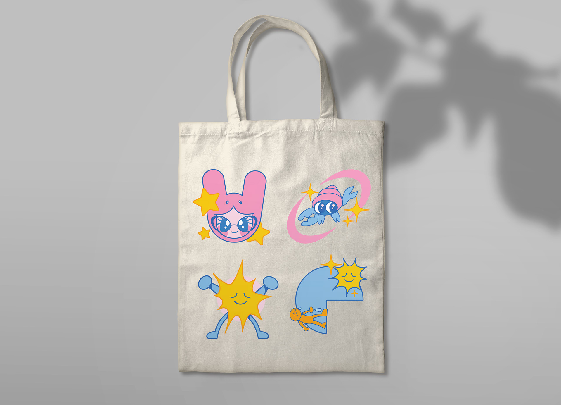 4 symbols applied to a tote bag