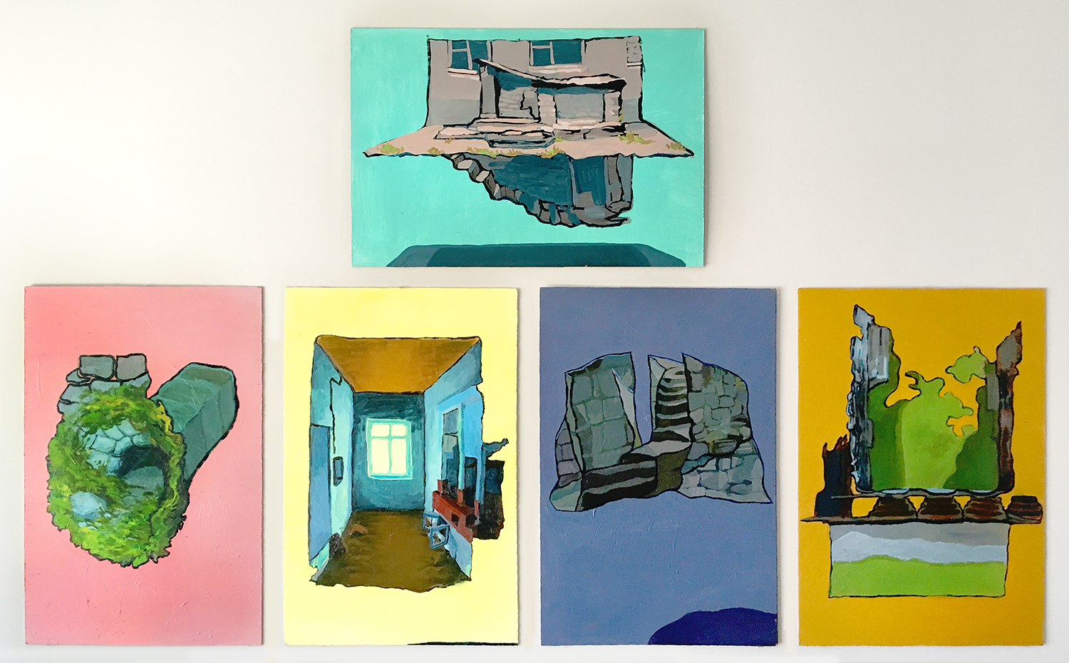 paintings based on 3D scans found on Sketchfab, acrylic on masonite