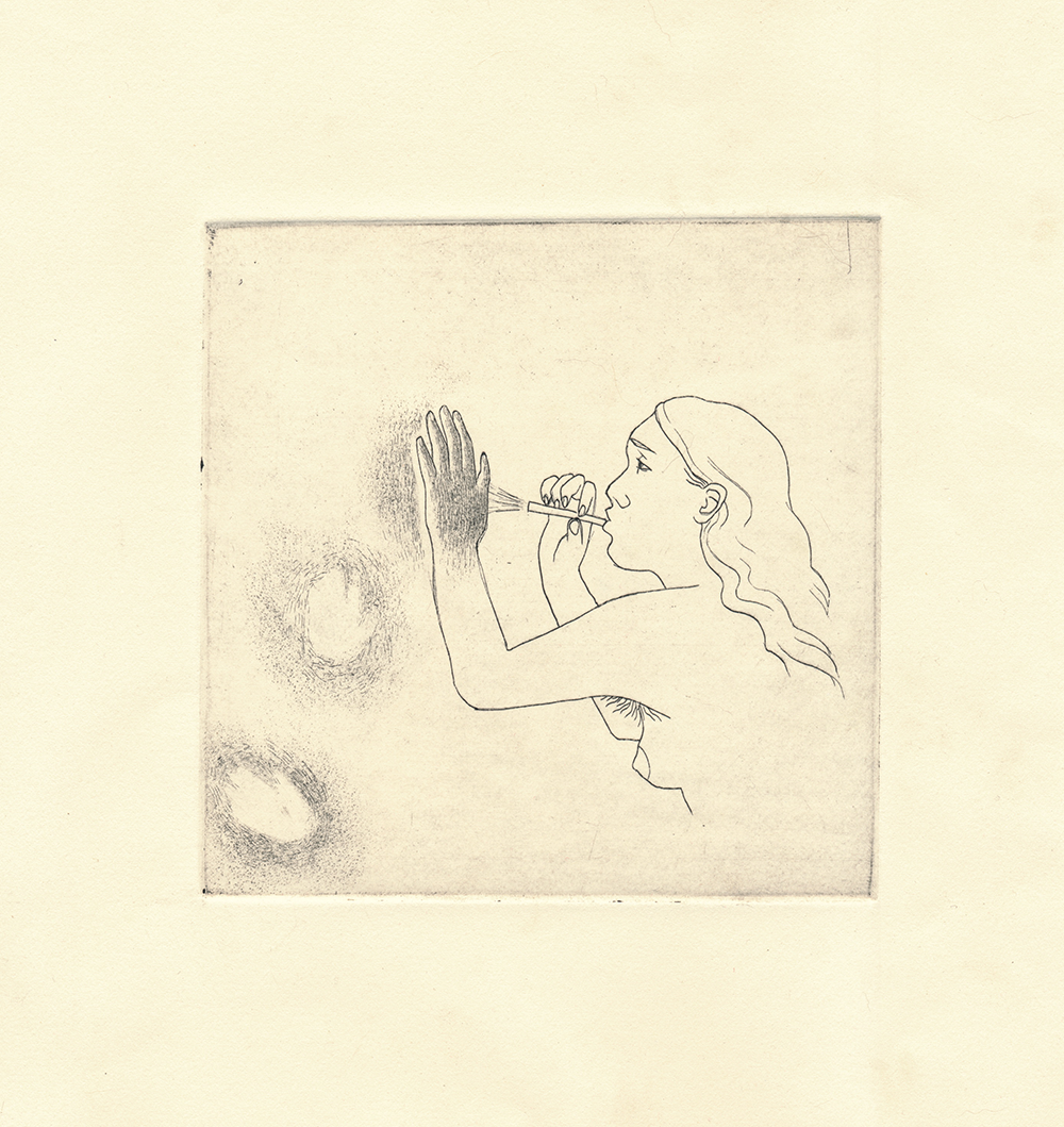 "Lascaux," intaglio etching about the (likely female) Lascaux cave painters
