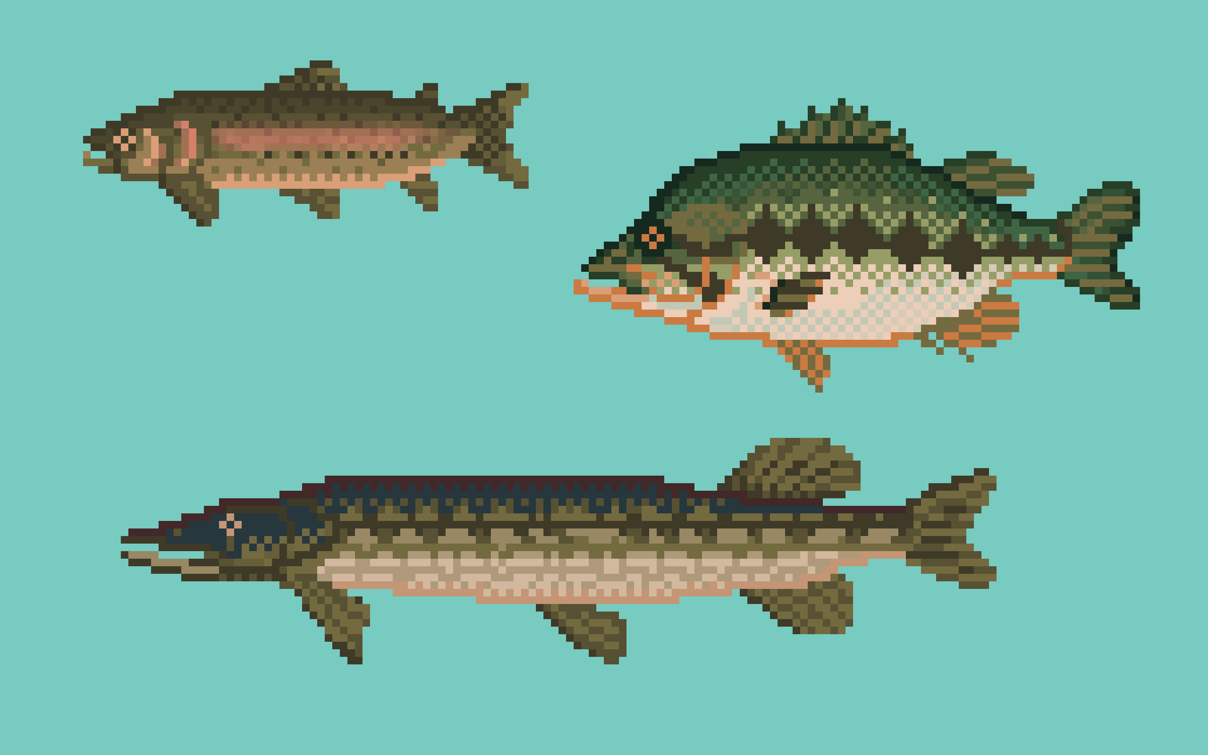 pixel fish native to North Carolina, digital