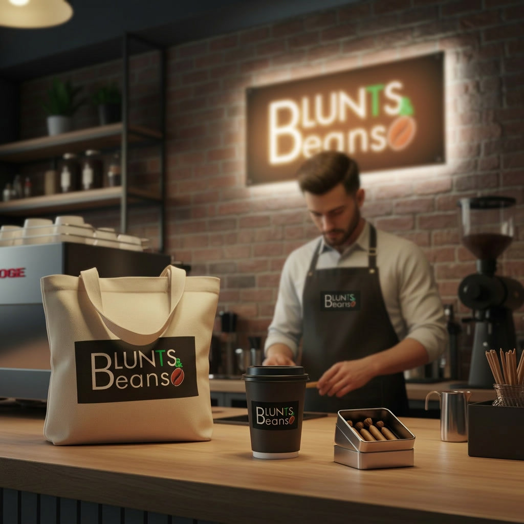 Blunts & Beans — Logo on retail signage, apparel and branded merchandise