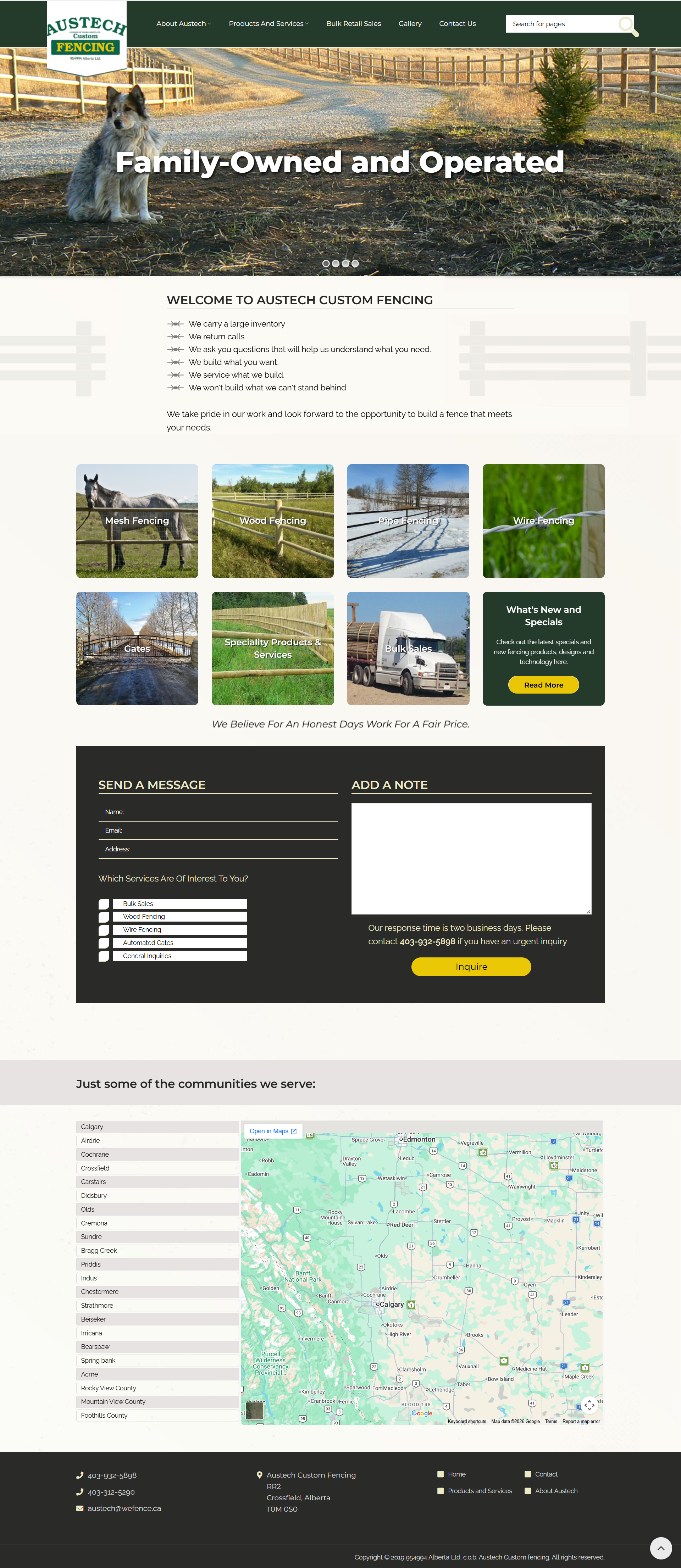 Homepage design for fencing contractor