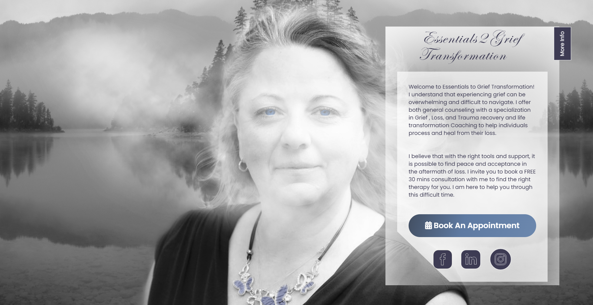 Homepage hero design for grief counselling practice