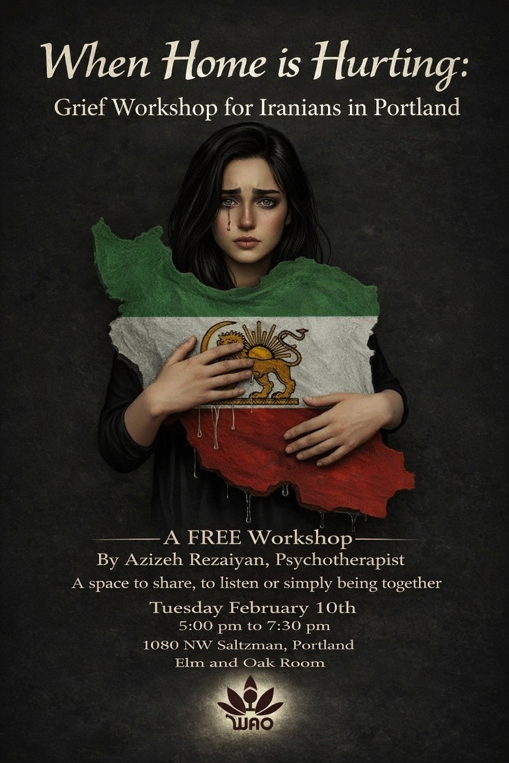 When Home is Hurting — Grief workshop poster for Iranians abroad