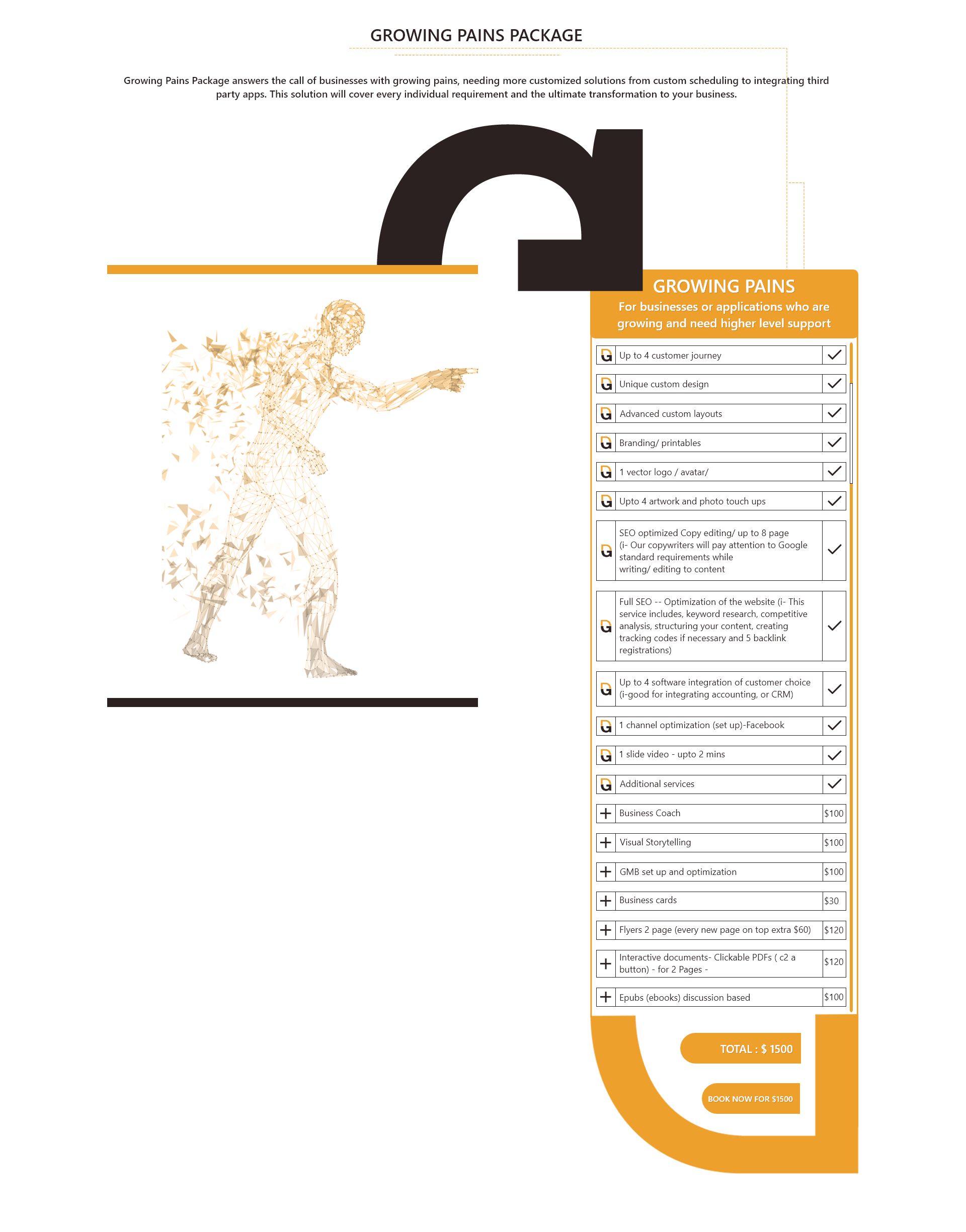 Growing Pains Package — Mid-tier service package page design