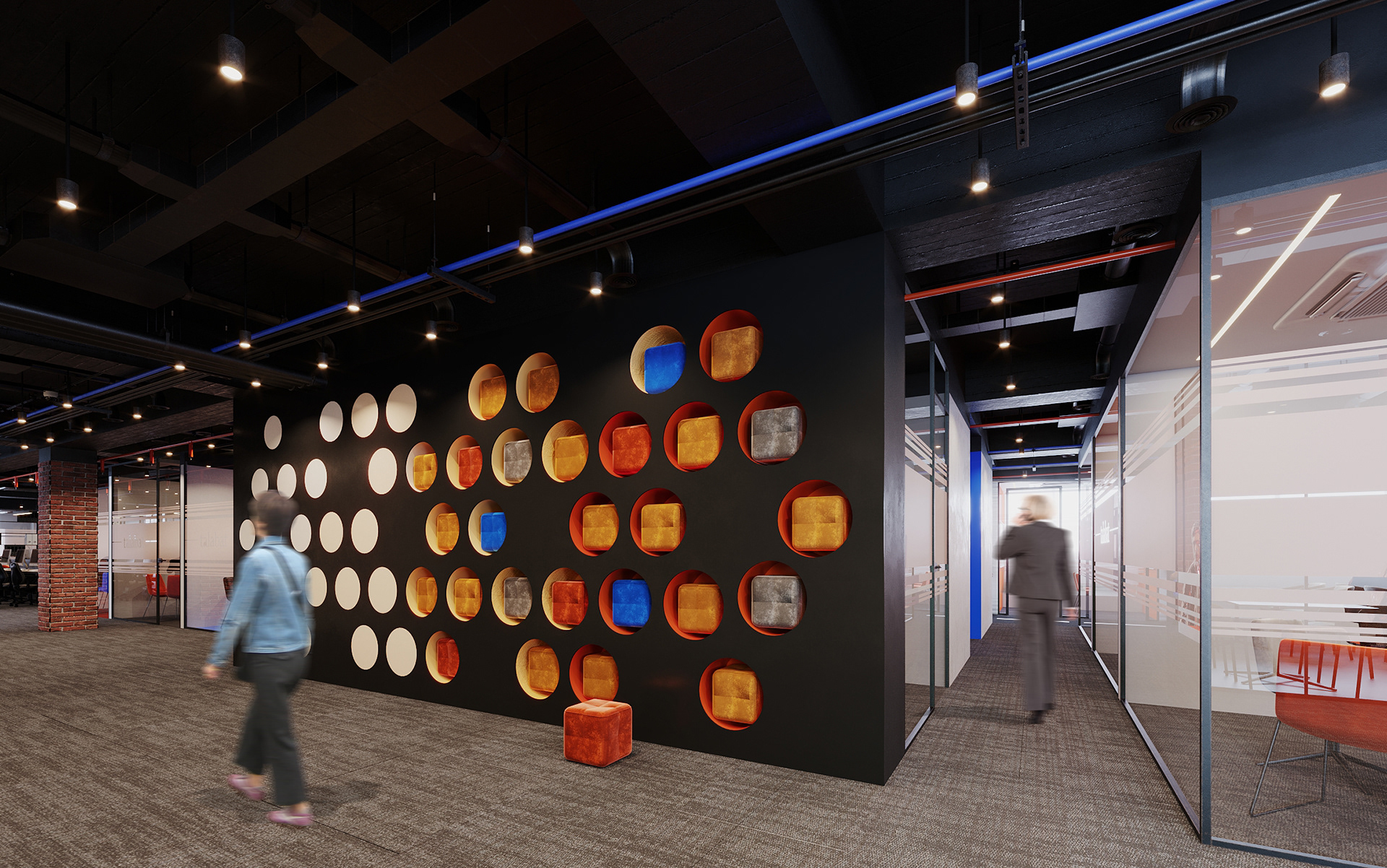wall design with holes for soft seating