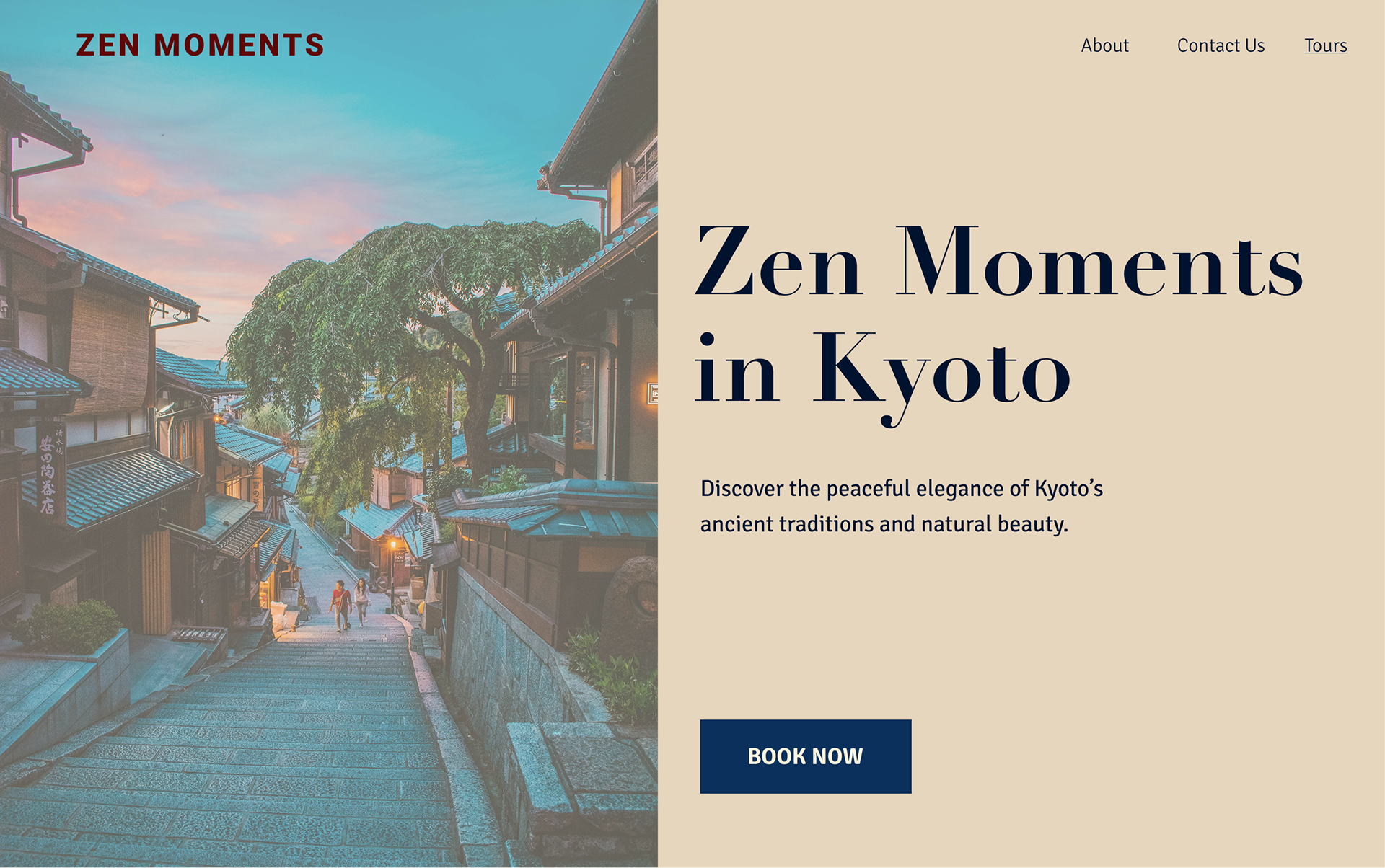 Full Splash of landing page for Zen Moments