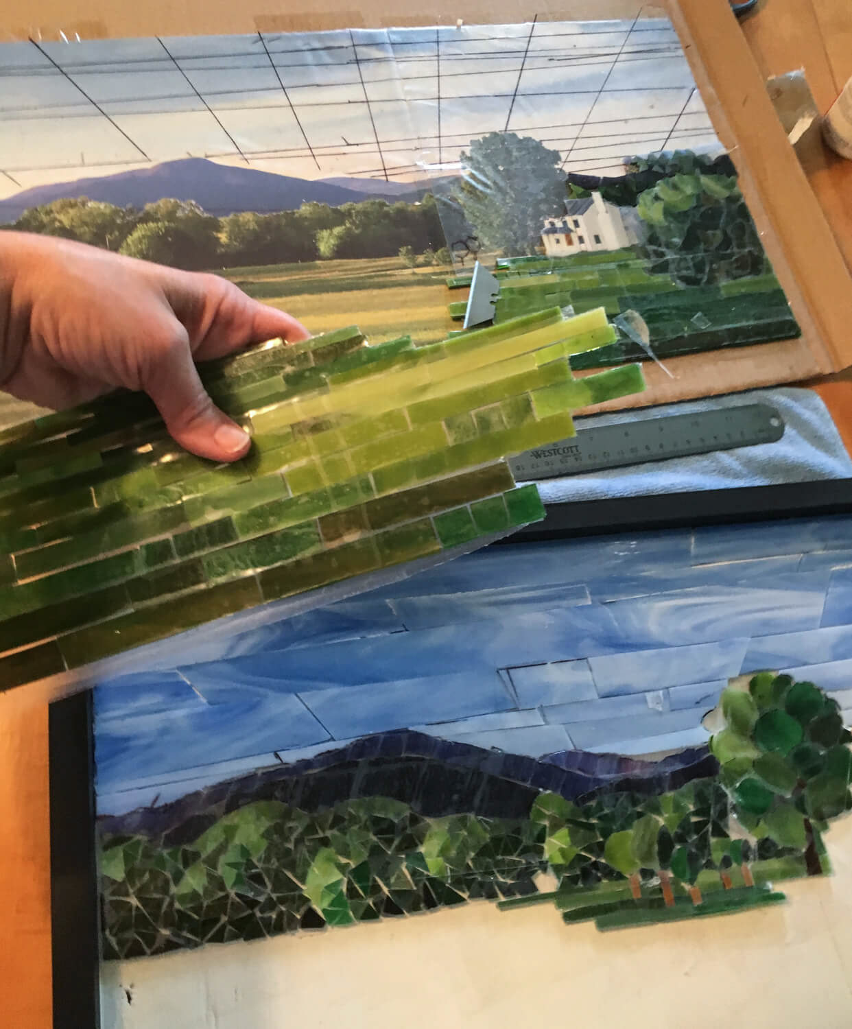 Transferring the grass section to be glued
