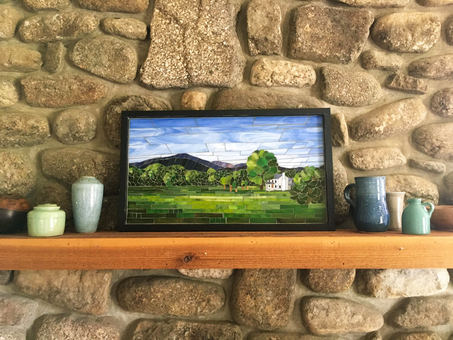 Sitting above the fireplace in the house pictured