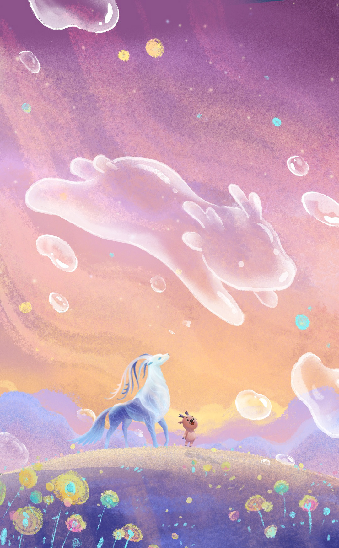 The Star Beast carried Little Deer to a shining, sparkling planet.
A planet that belonged to Little Deer alone. Art by Nien Chung