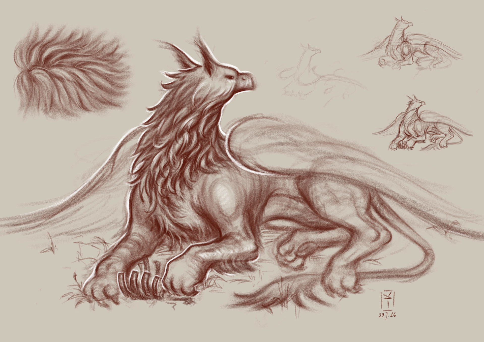 Griffin, sketching, concept_art, character design