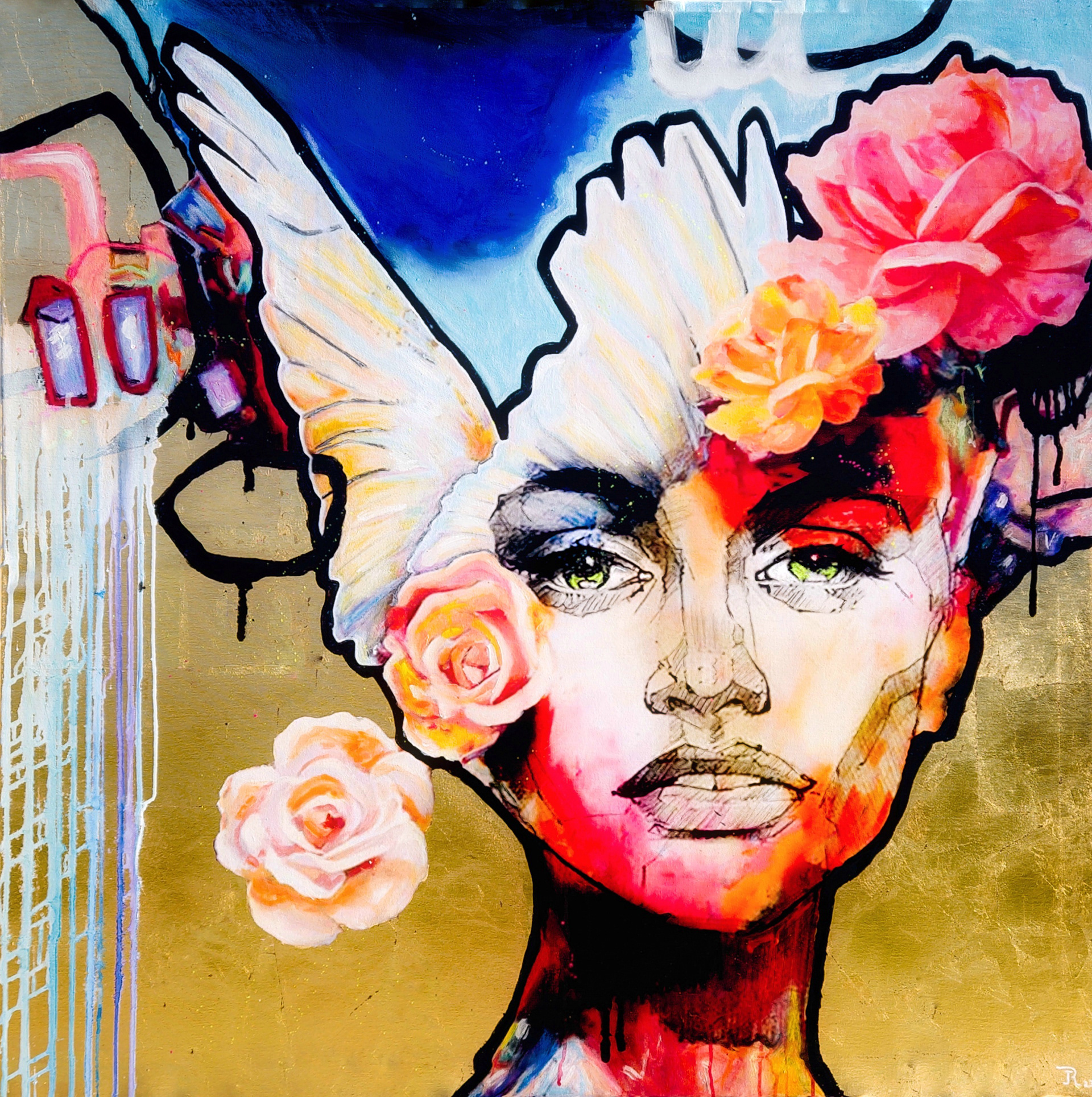 BLOOM 110x110 cm Acrylic, airbrush, oilpastels and polychromos on Canvas