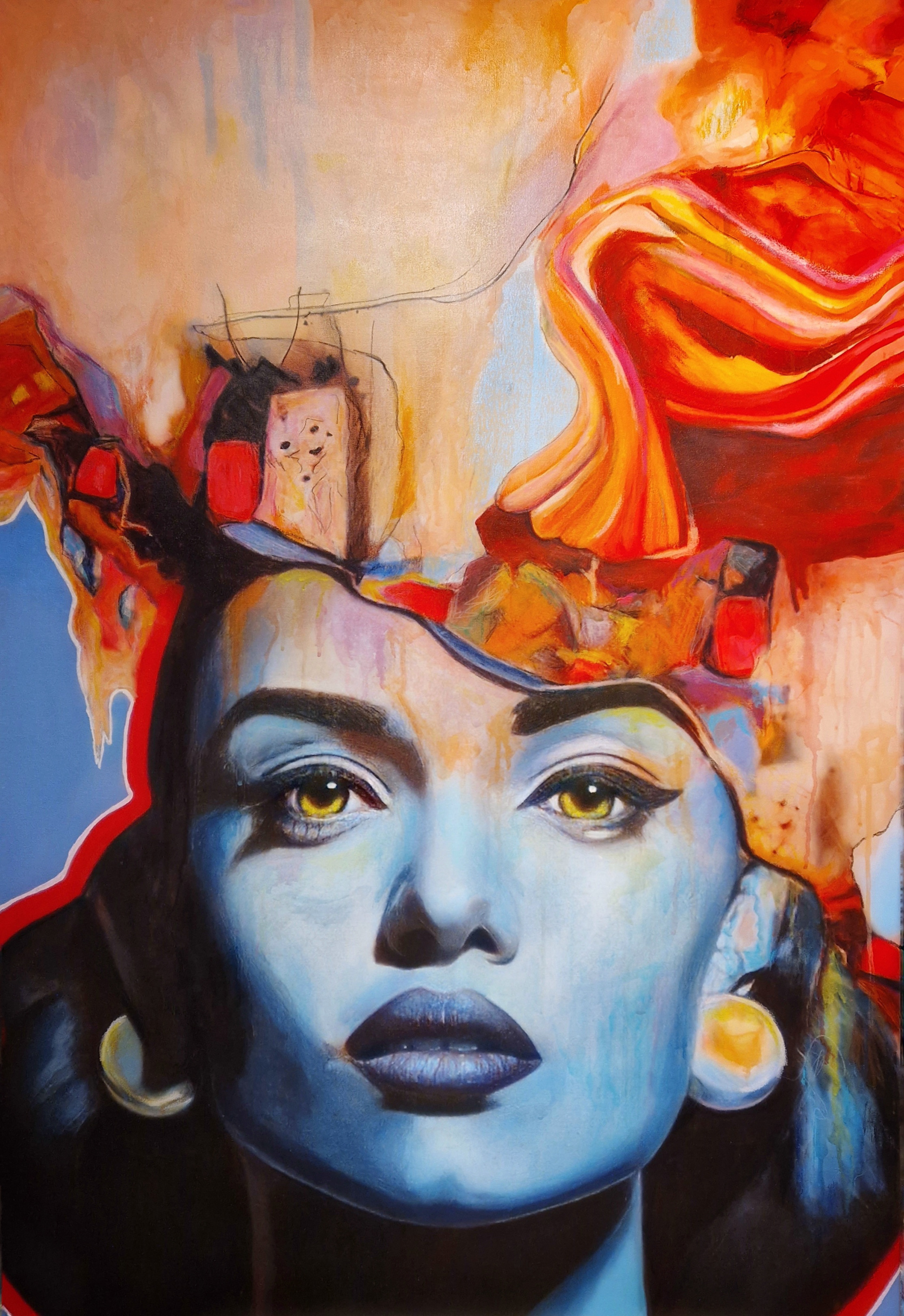 DETERMINED 120x80 cm Acrylic, airbrush, oilpastels and polychromos on Canvas