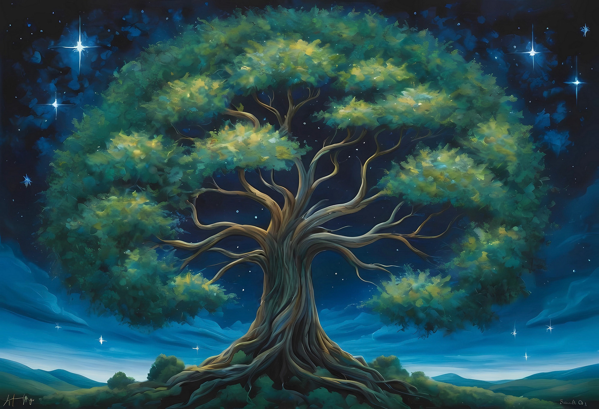 Árbol bajo las estrellas