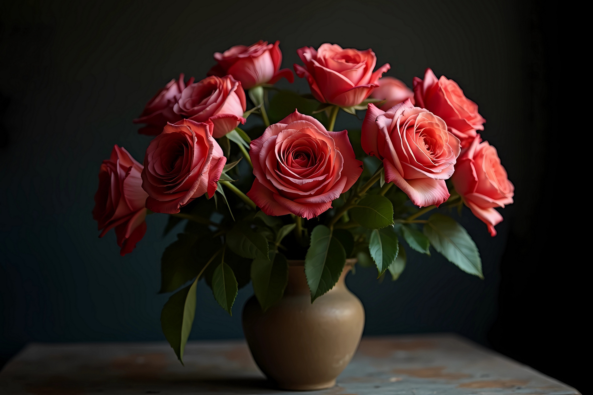 Jarrón lleno de rosas