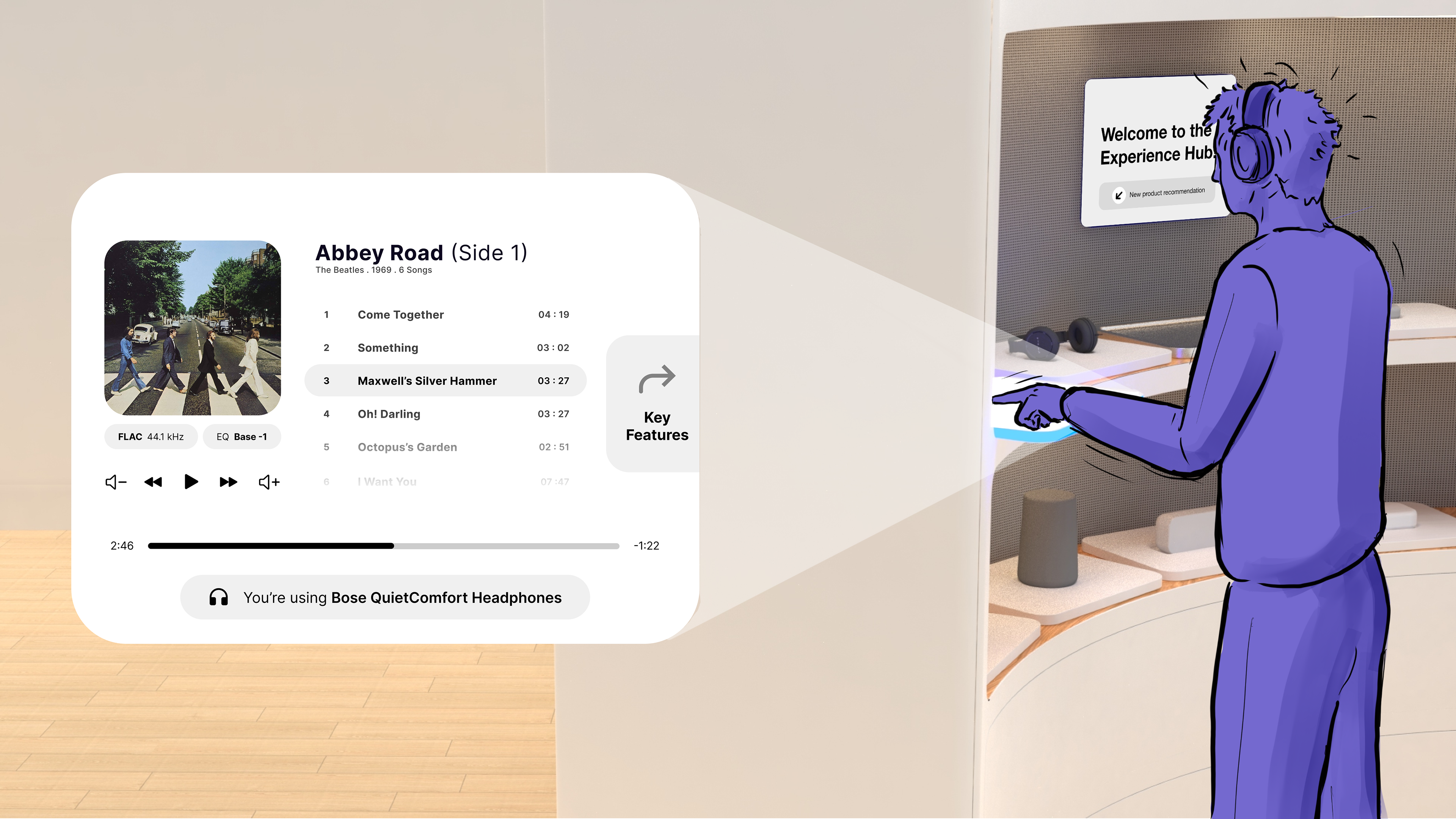 Rex selects Music Playback to try out the headphones