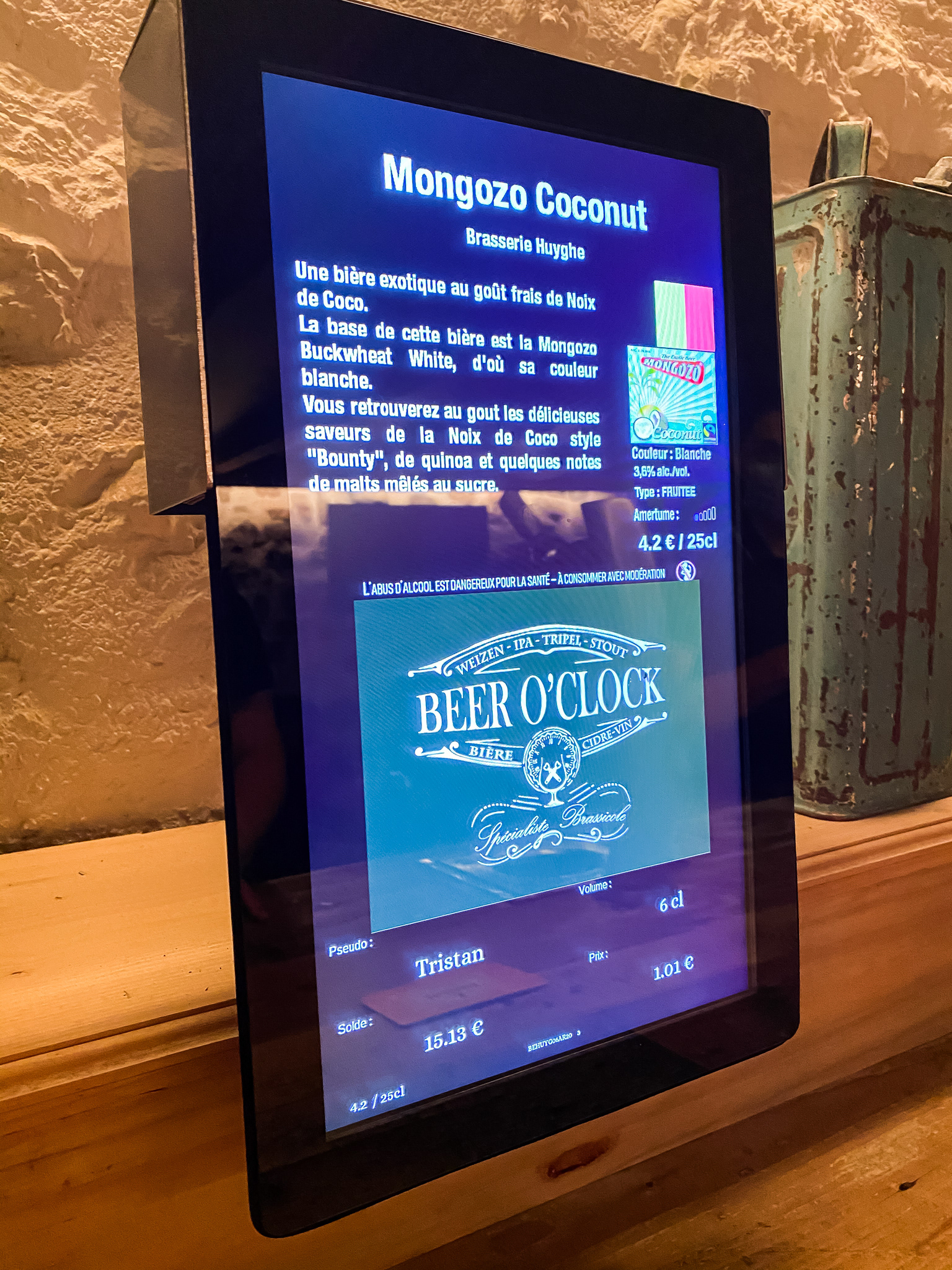 Each station has a tablet with e description of its own beer.