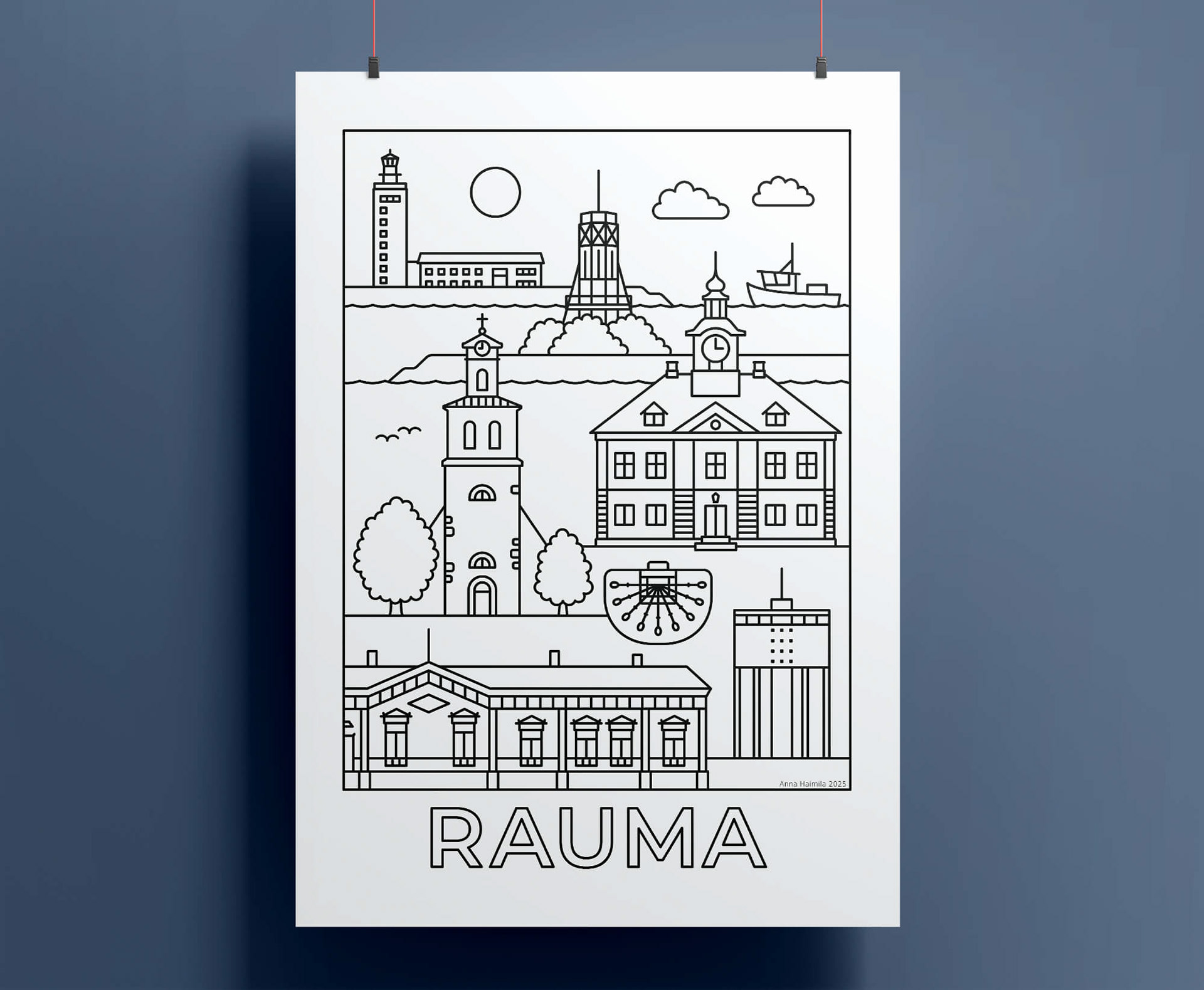 Rauma nähtävyydet juliste, Anna Haimila Graphics