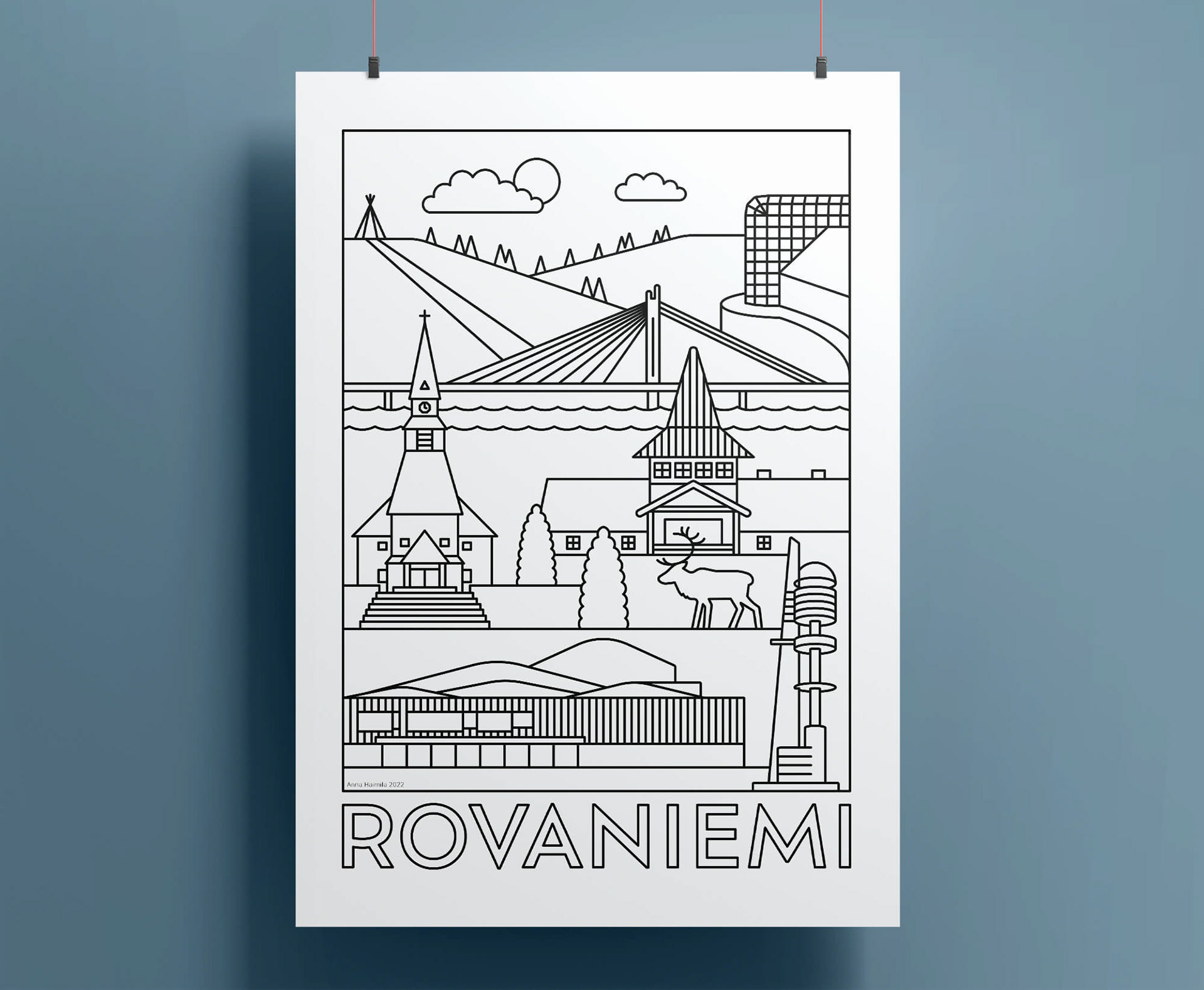 Rovaniemi nähtävyydet juliste Anna Haimila Graphics