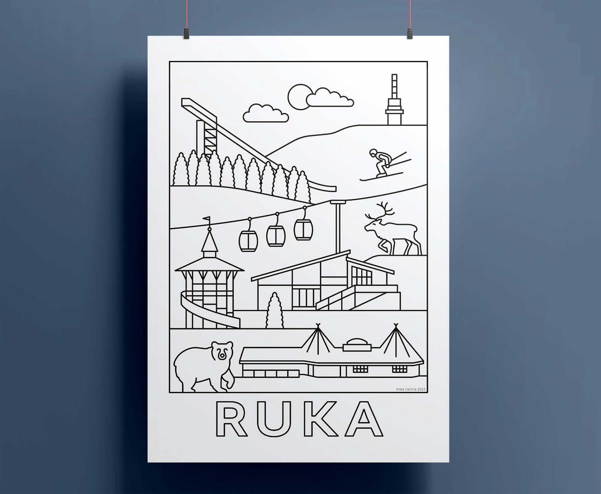 Ruka nähtävyydet juliste Anna Haimila Graphics