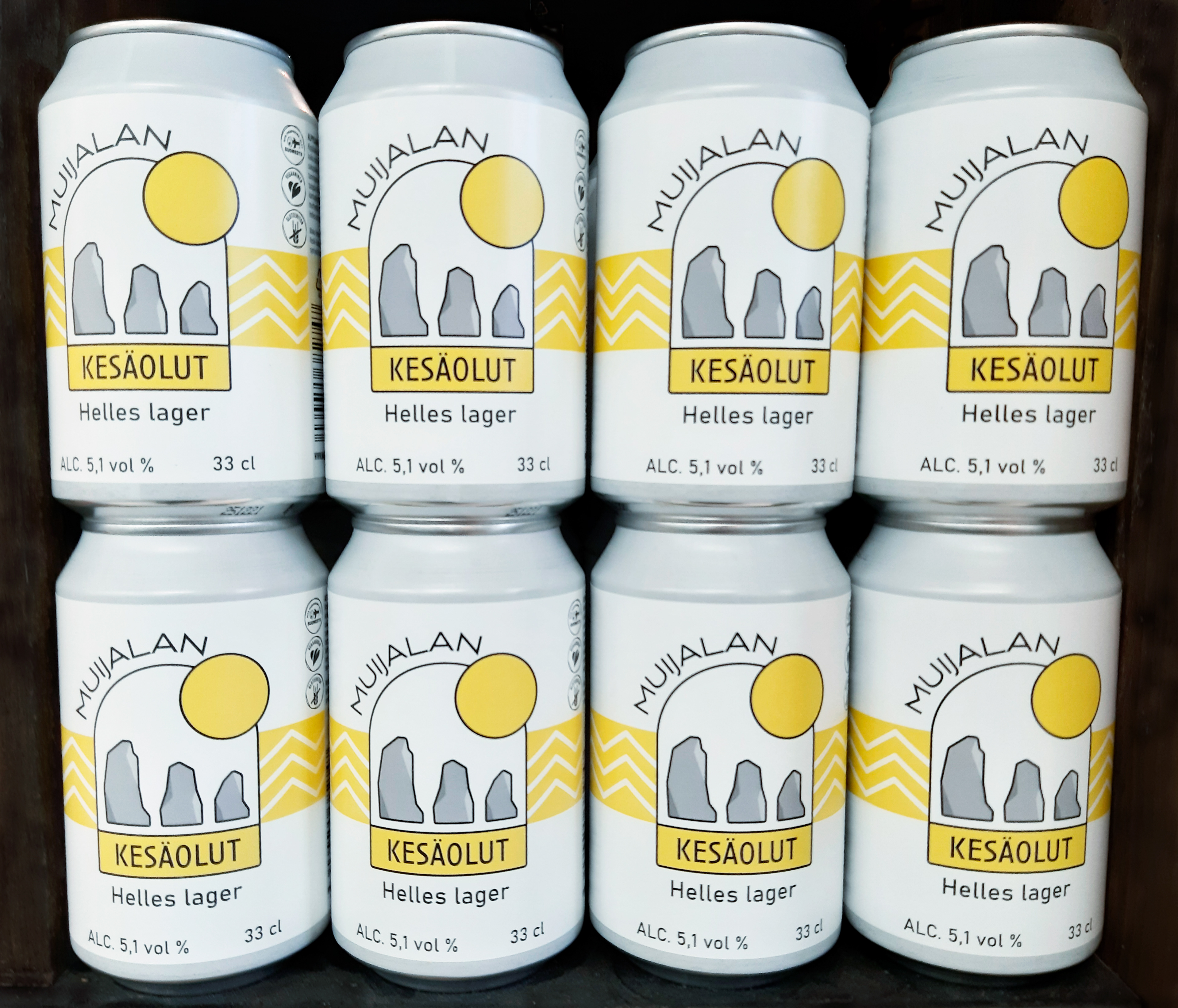 Muijalan kesäolut tölkit rivissä