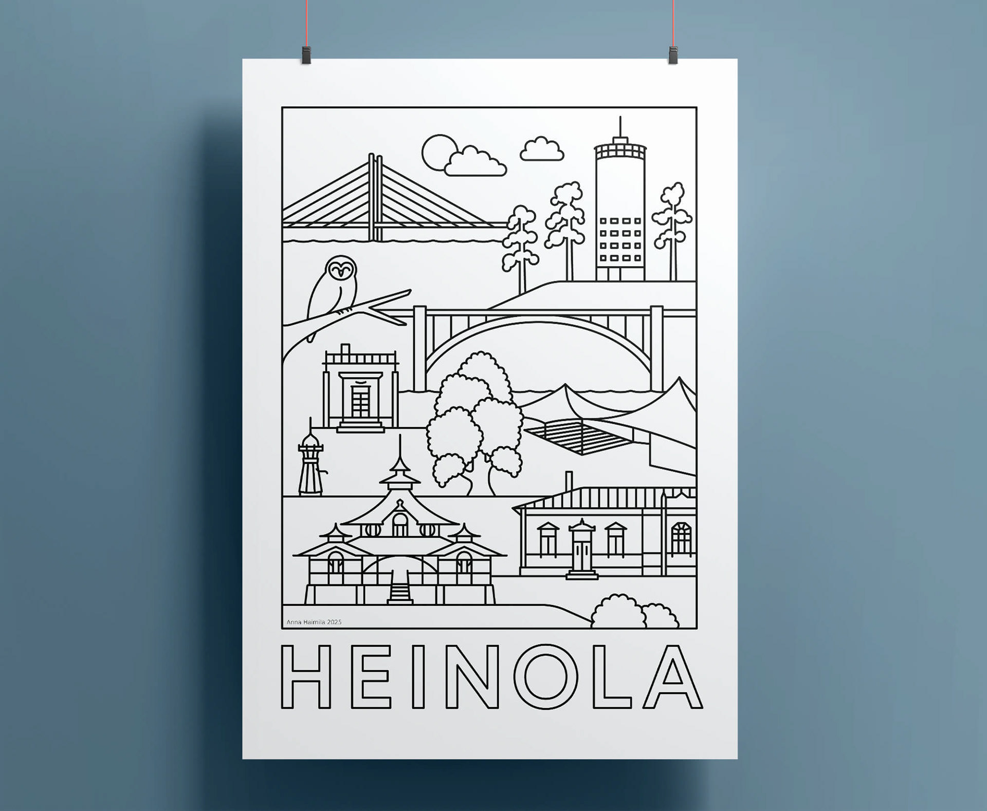 Heinola nähtävyydet juliste Anna Haimila Graphics