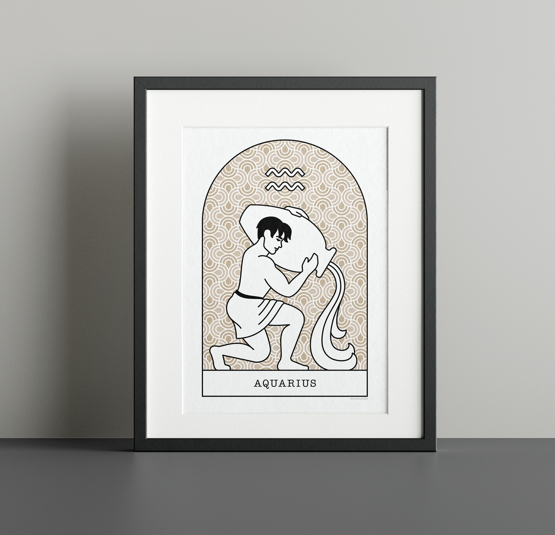 Vesimies Aquarius horoskooppijuliste Anna Haimila Graphics