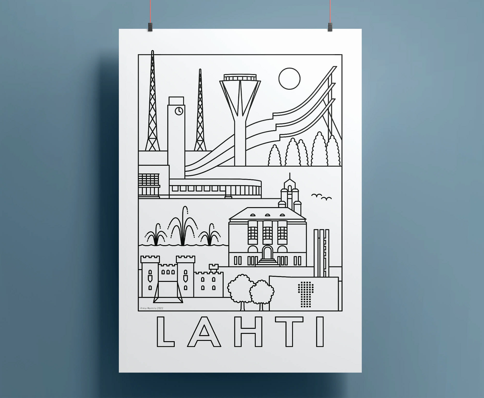 Lahti nähtävyydet juliste Anna Haimila Graphics