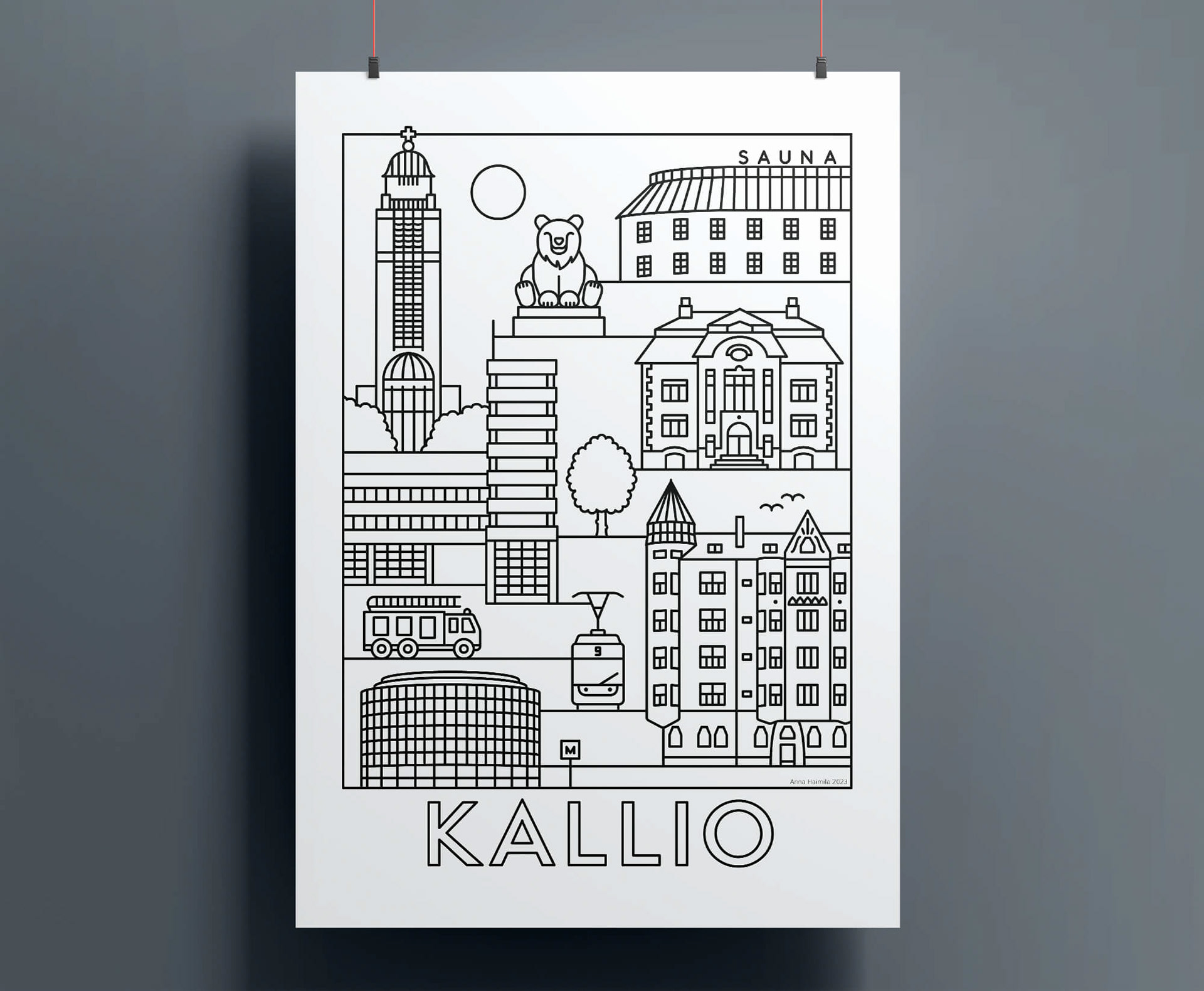 Kallio nähtävyydet juliste Anna Haimila Graphics