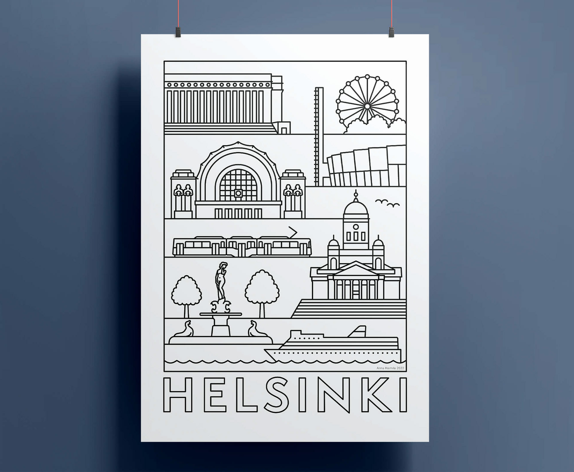 Helsinki nähtävyydet juliste Anna Haimila Graphics