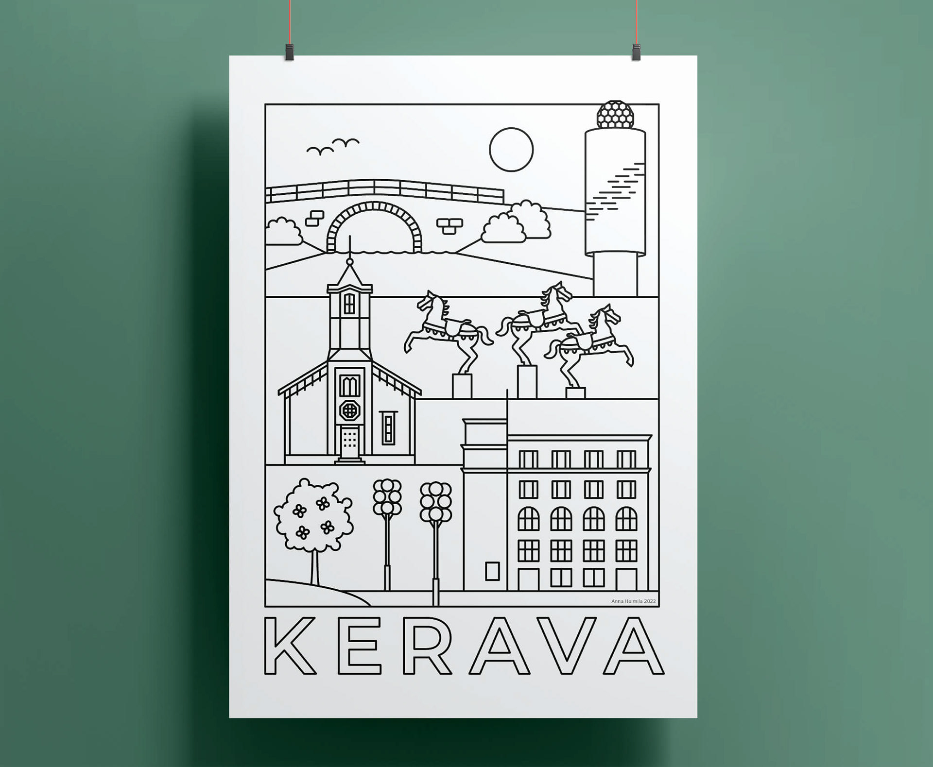 Kerava nähtävyydet juliste Anna Haimila Graphics