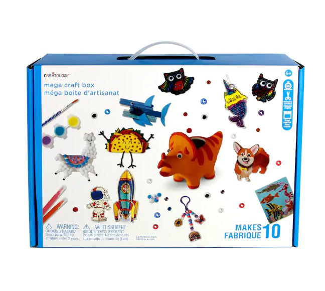 Retail packaging with the mega craft activity kit toy that I designed for Michael's Creatology Line.  I worked as a freelancer with internal teams to create the projects based on style guide artwork, technical specifications and dielines for manufacturing and instruction design for project completion.