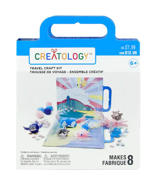 Retail packaging for this craft and activity travel kit toy for kids and children that I designed for Michael's creatology line.
