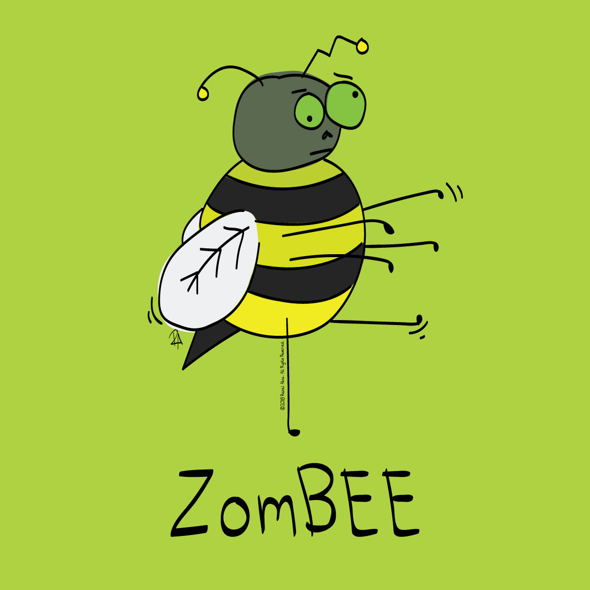 Zombie Bee illustration I created.  Freelance illustrator focusing on kid's, children's and baby cartoons and illustrations.