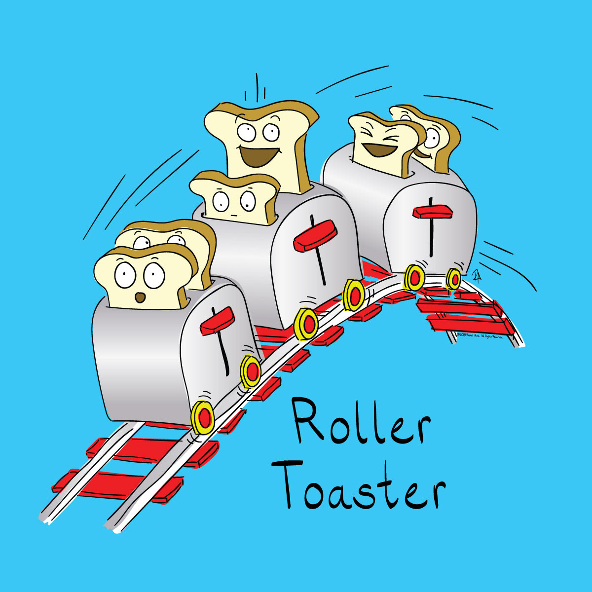 Roller Toaster illustration I created.  Freelance illustrator focusing on kid's, children's and baby cartoons and illustrations.