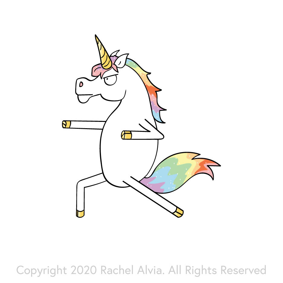 A unicorn in a frozen karate pose.  Freelance Illustration I created for Gamely Games Froxen Unicorns.